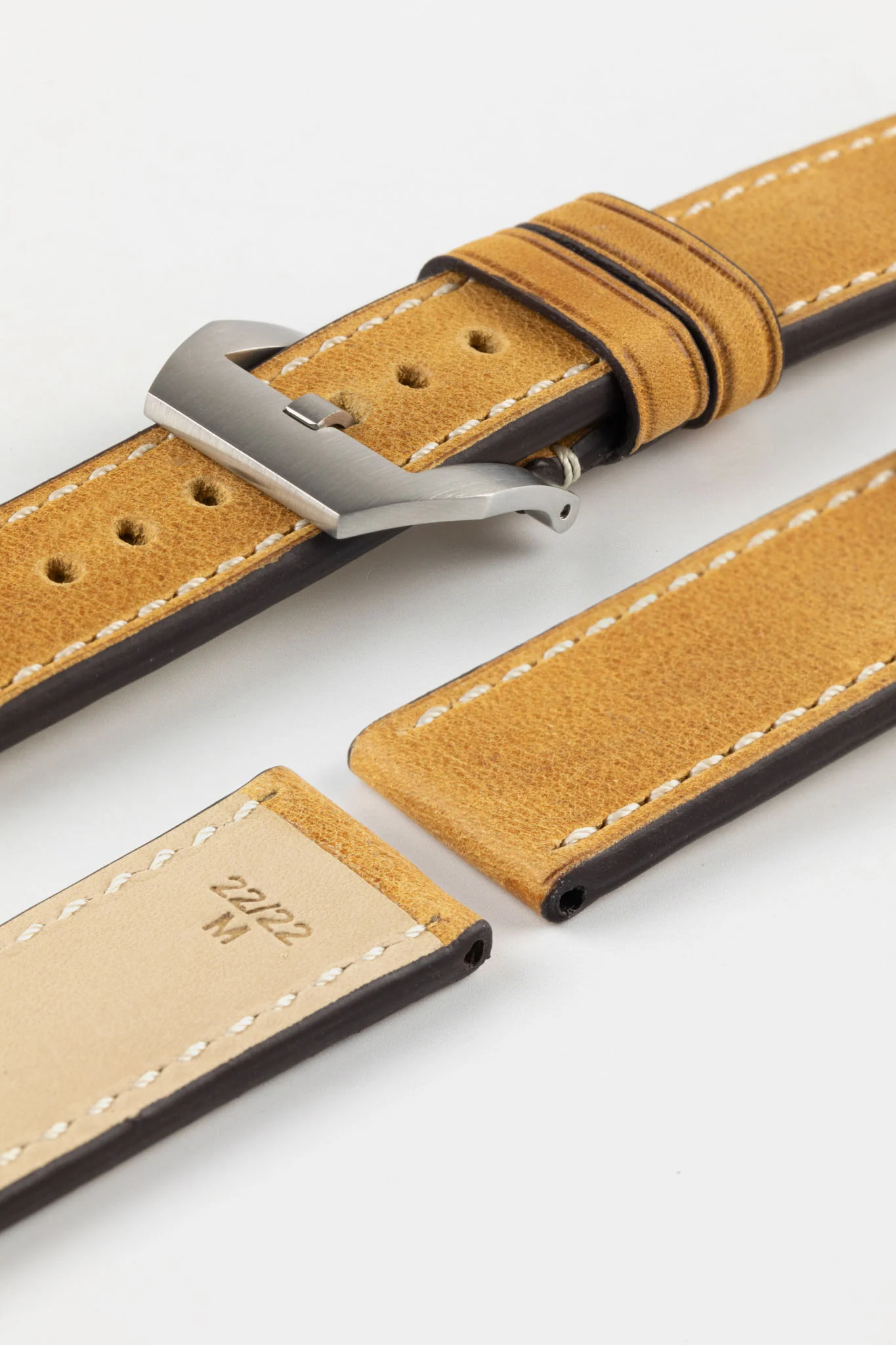RIOS1931 OXFORD Flat-Padded Vintage Leather Watch Strap in HONEY - Image 13