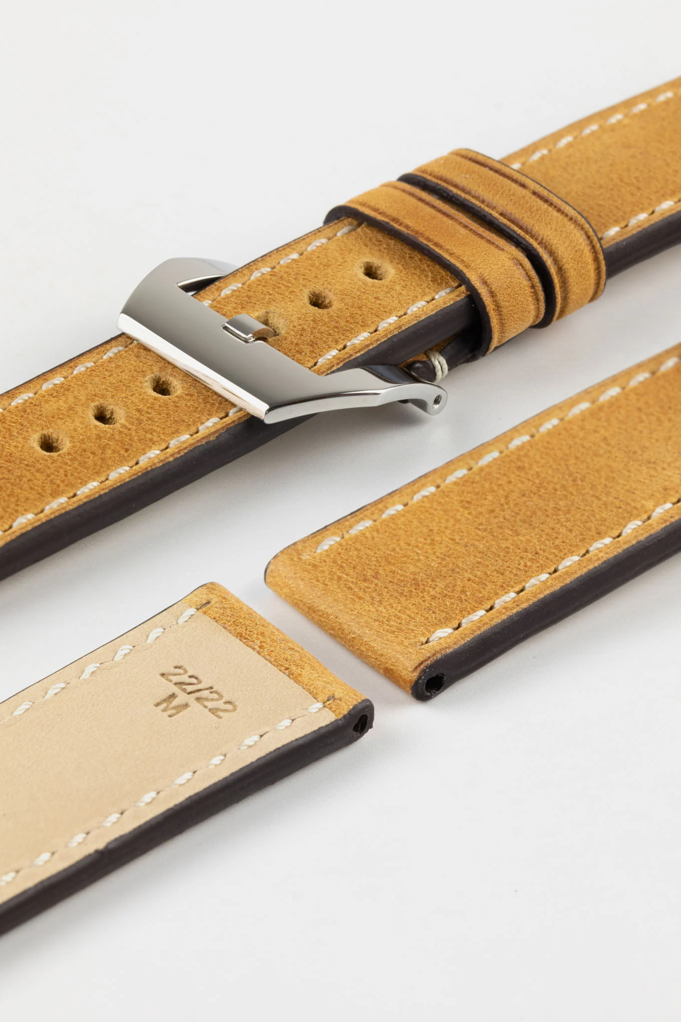 RIOS1931 OXFORD Flat-Padded Vintage Leather Watch Strap in HONEY - Image 14