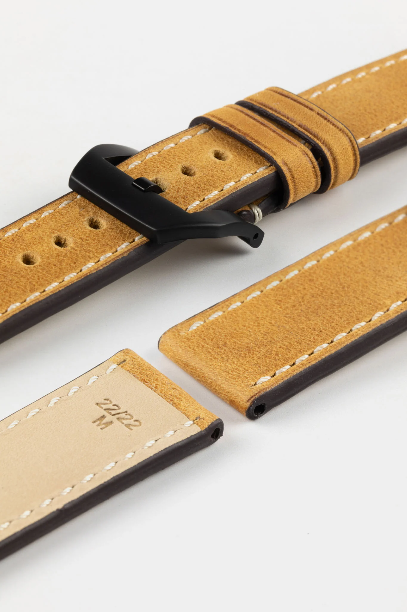 RIOS1931 OXFORD Flat-Padded Vintage Leather Watch Strap in HONEY - Image 15