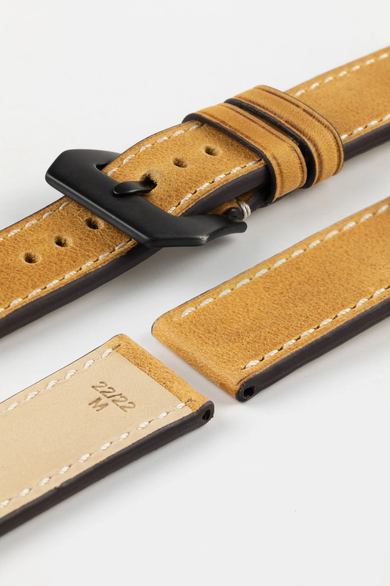 RIOS1931 OXFORD Flat-Padded Vintage Leather Watch Strap in HONEY - Image 17
