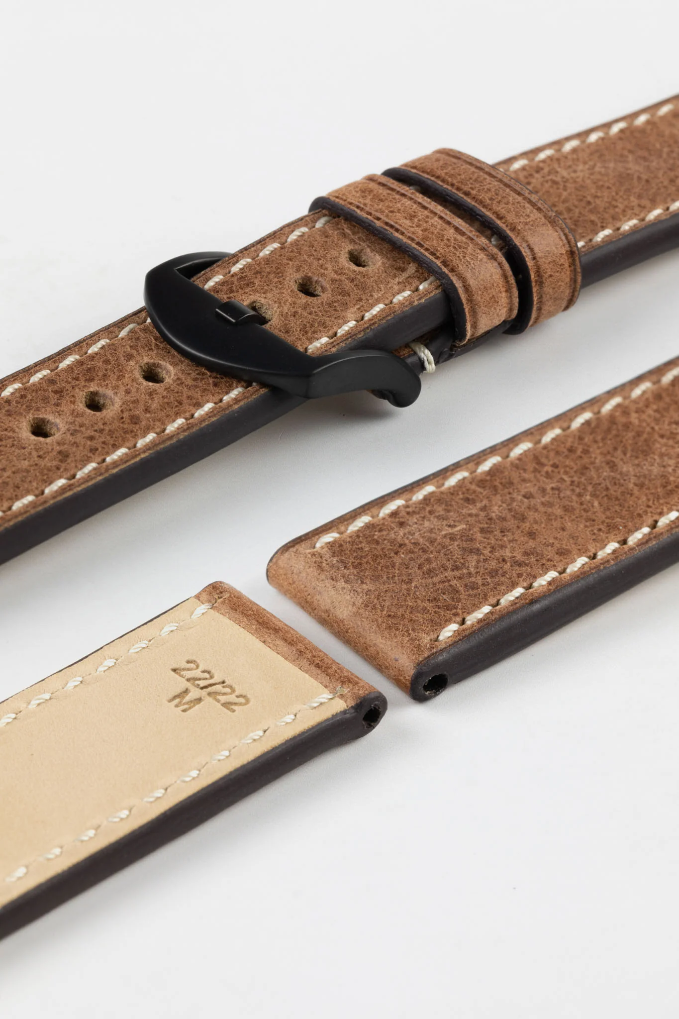 RIOS1931 OXFORD Flat-Padded Vintage Leather Watch Strap in MAHOGANY - Image 12