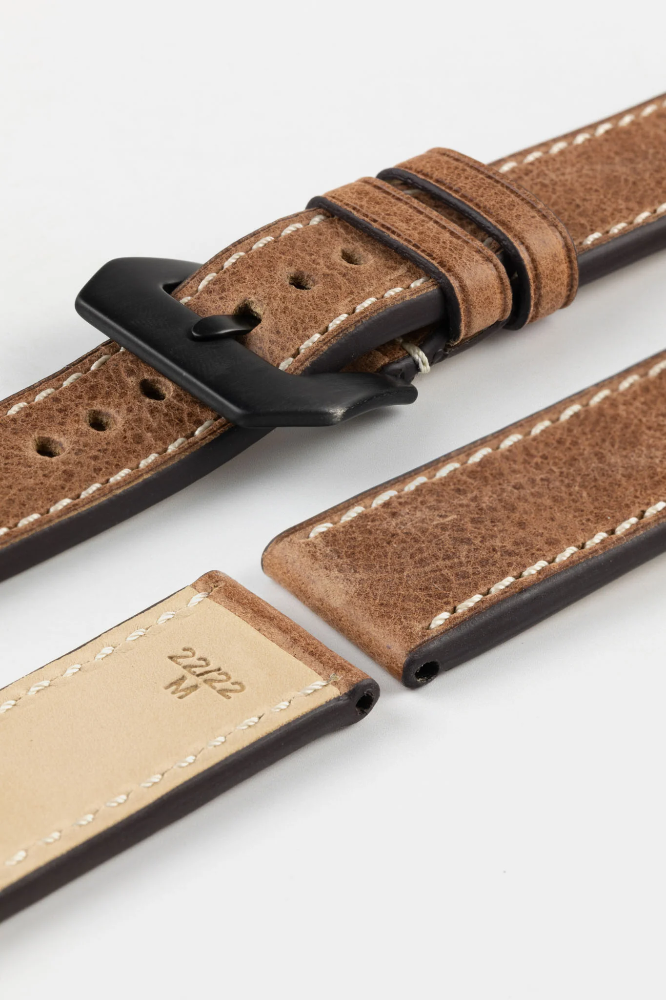 RIOS1931 OXFORD Flat-Padded Vintage Leather Watch Strap in MAHOGANY - Image 17