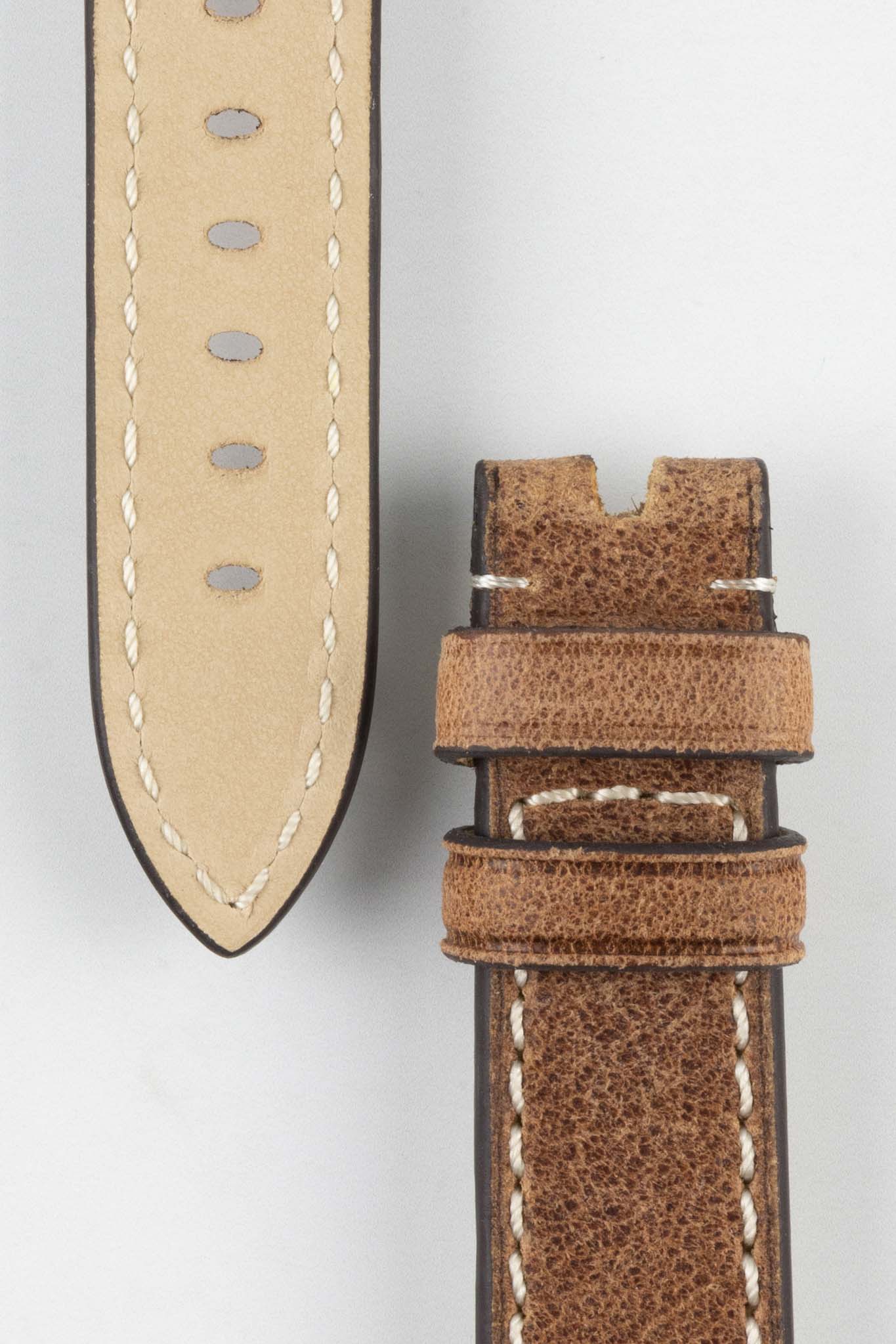 RIOS1931 OXFORD Flat-Padded Vintage Leather Watch Strap in MAHOGANY - Image 3