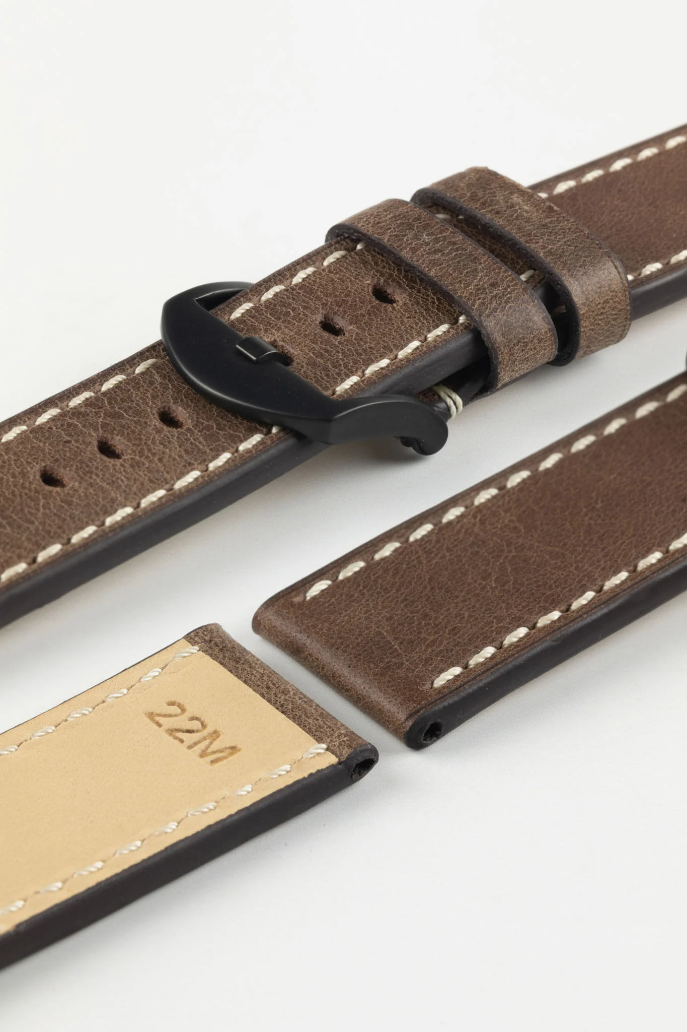 RIOS1931 OXFORD Flat-Padded Vintage Leather Watch Strap in MOCHA - Image 11