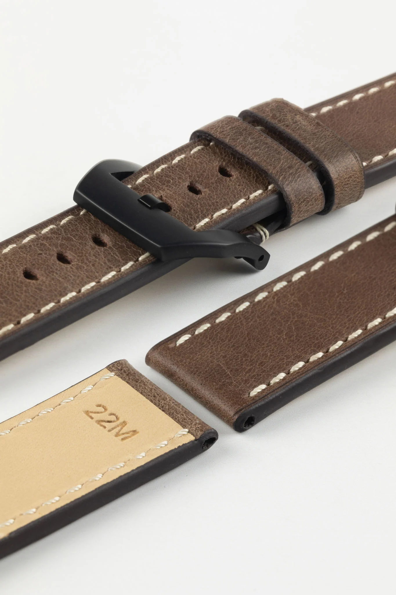 RIOS1931 OXFORD Flat-Padded Vintage Leather Watch Strap in MOCHA - Image 14