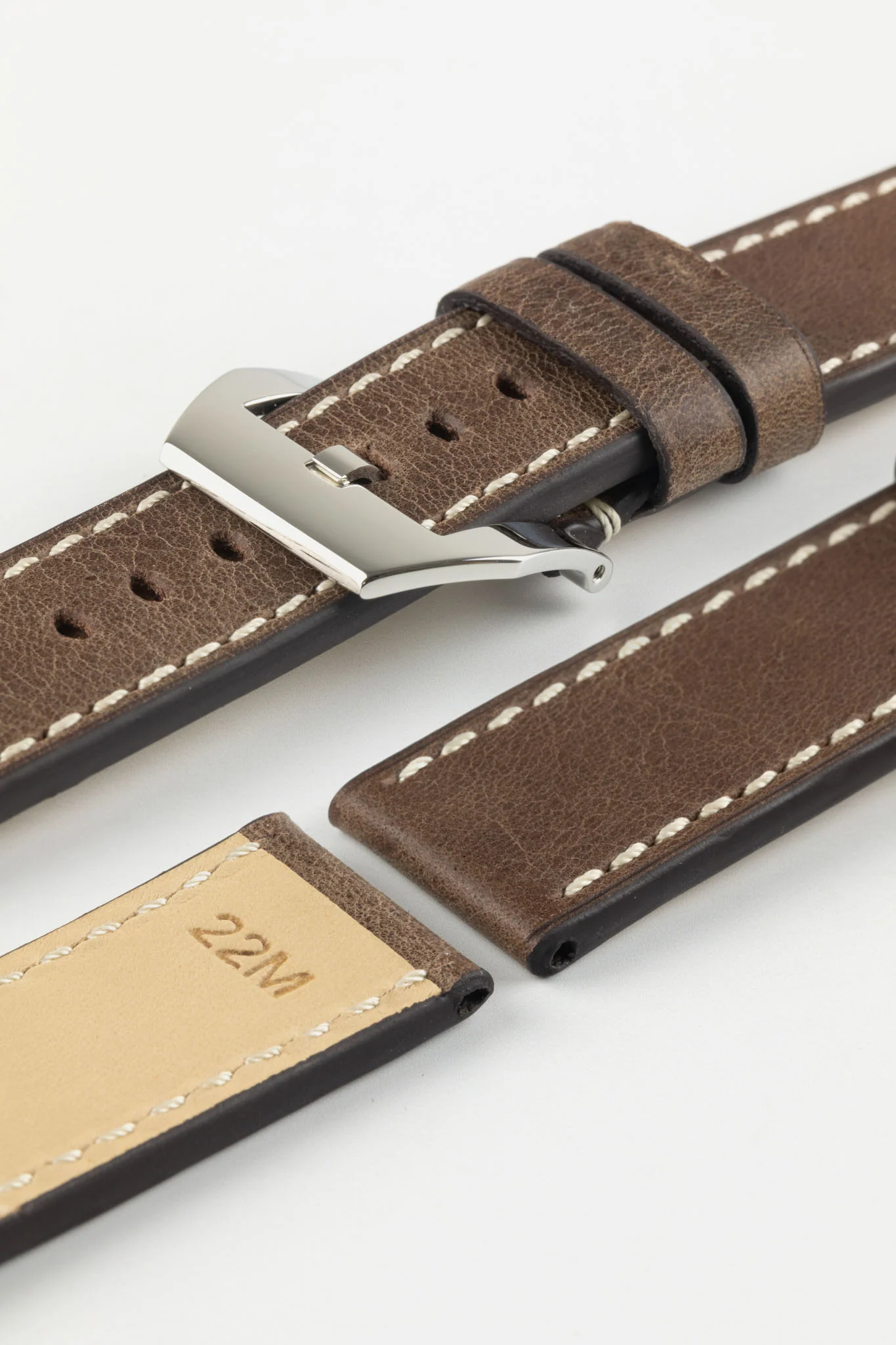 RIOS1931 OXFORD Flat-Padded Vintage Leather Watch Strap in MOCHA - Image 15