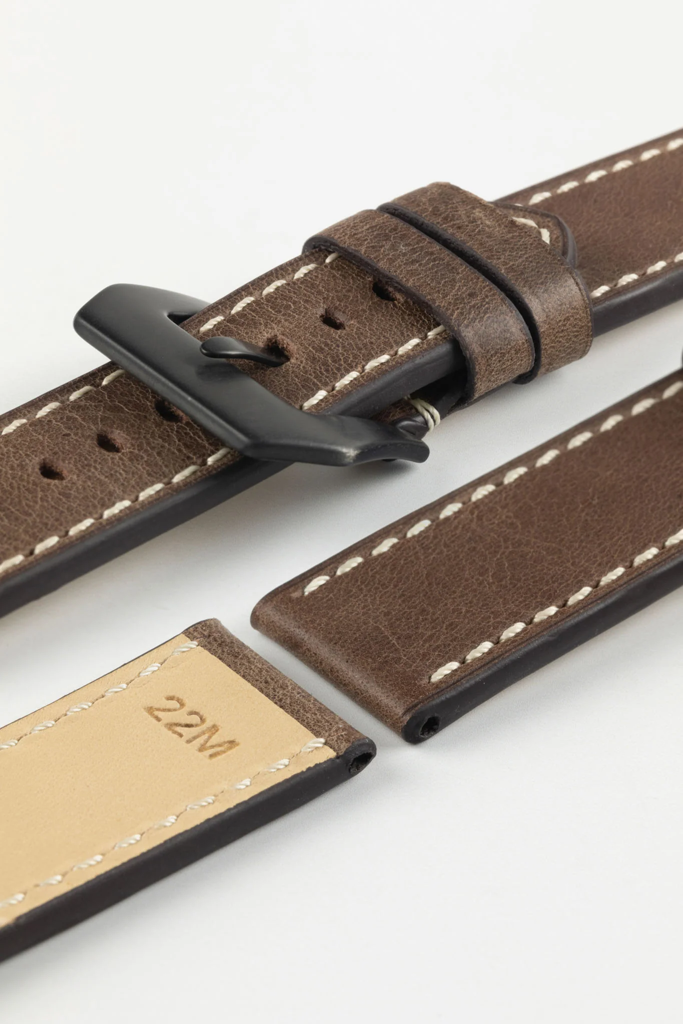 RIOS1931 OXFORD Flat-Padded Vintage Leather Watch Strap in MOCHA - Image 16