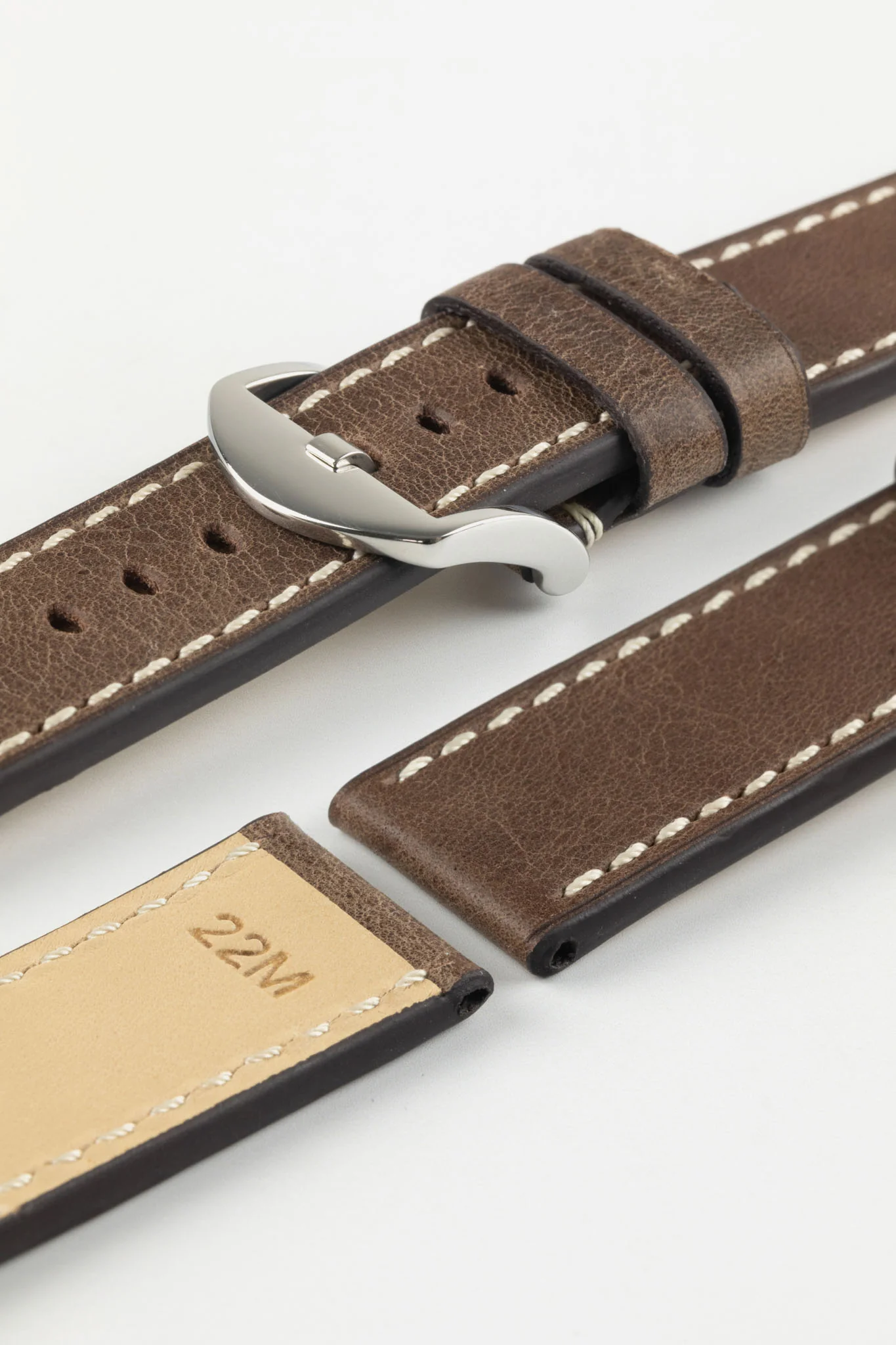 RIOS1931 OXFORD Flat-Padded Vintage Leather Watch Strap in MOCHA - Image 9