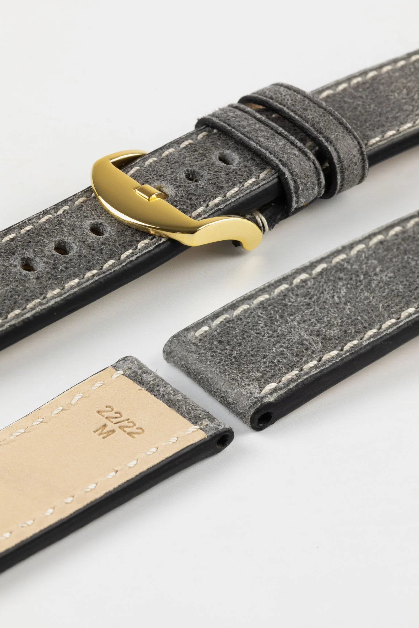 RIOS1931 OXFORD Flat-Padded Vintage Leather Watch Strap in STONE GREY - Image 11