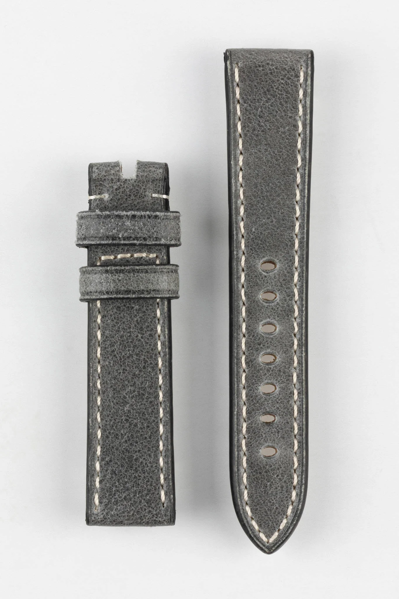 RIOS1931 OXFORD Flat-Padded Vintage Leather Watch Strap in STONE GREY - Image 18