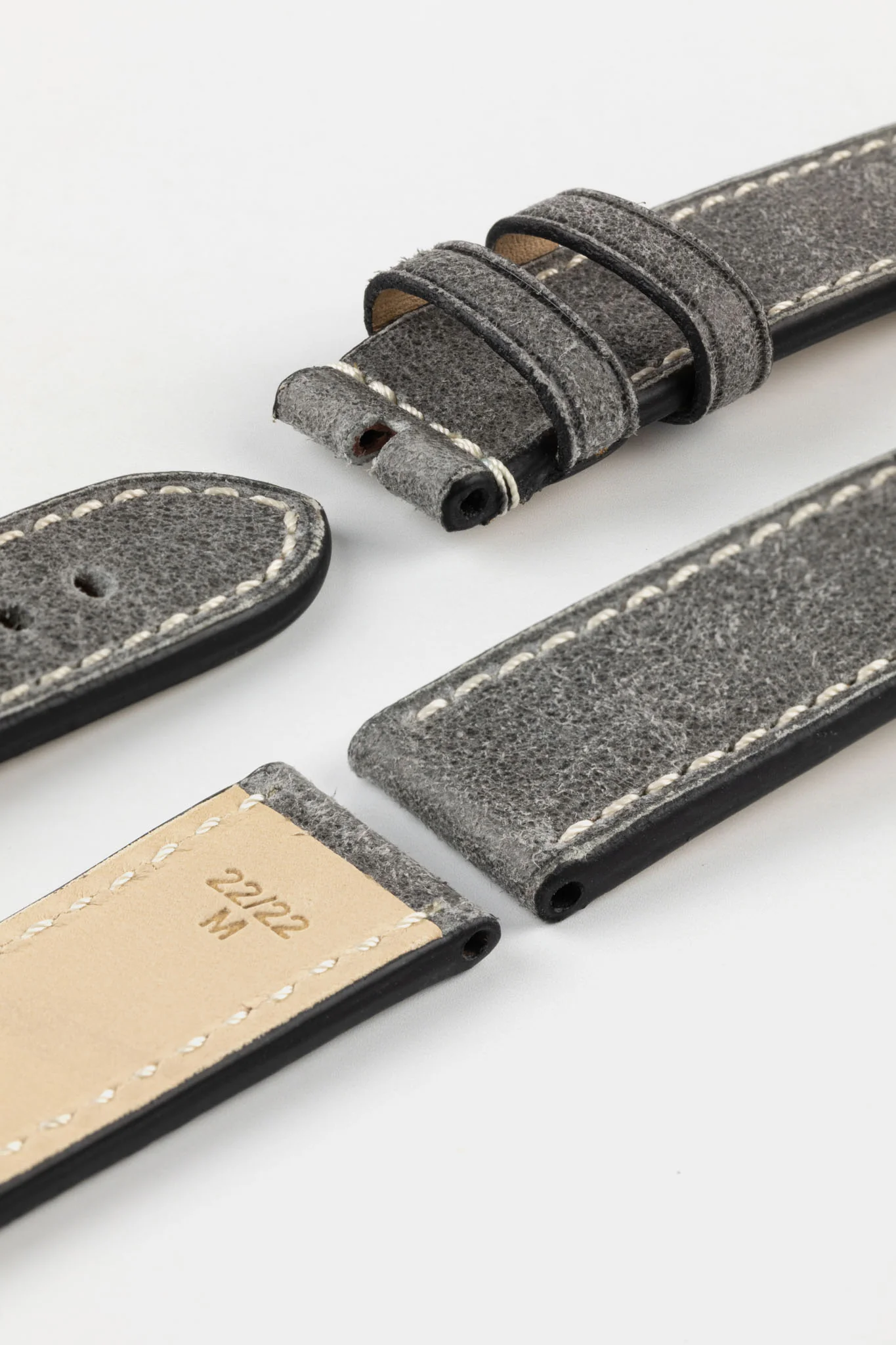 RIOS1931 OXFORD Flat-Padded Vintage Leather Watch Strap in STONE GREY - Image 7
