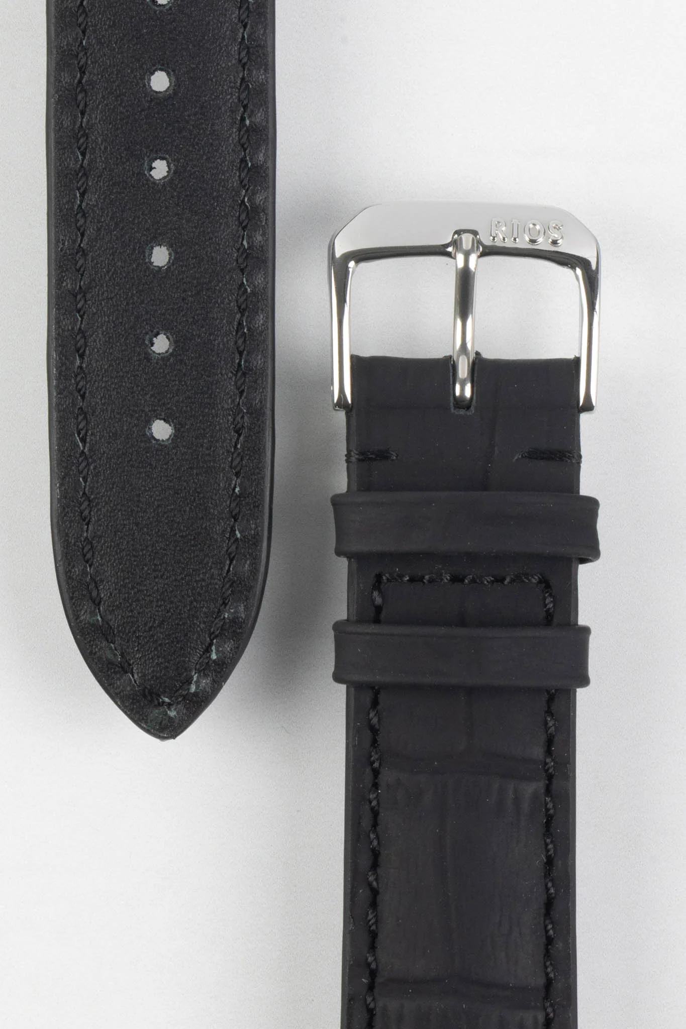 RIOS1931 POWER Water Resistant Alligator-Embossed Leather Watch Strap in BLACK - Image 2