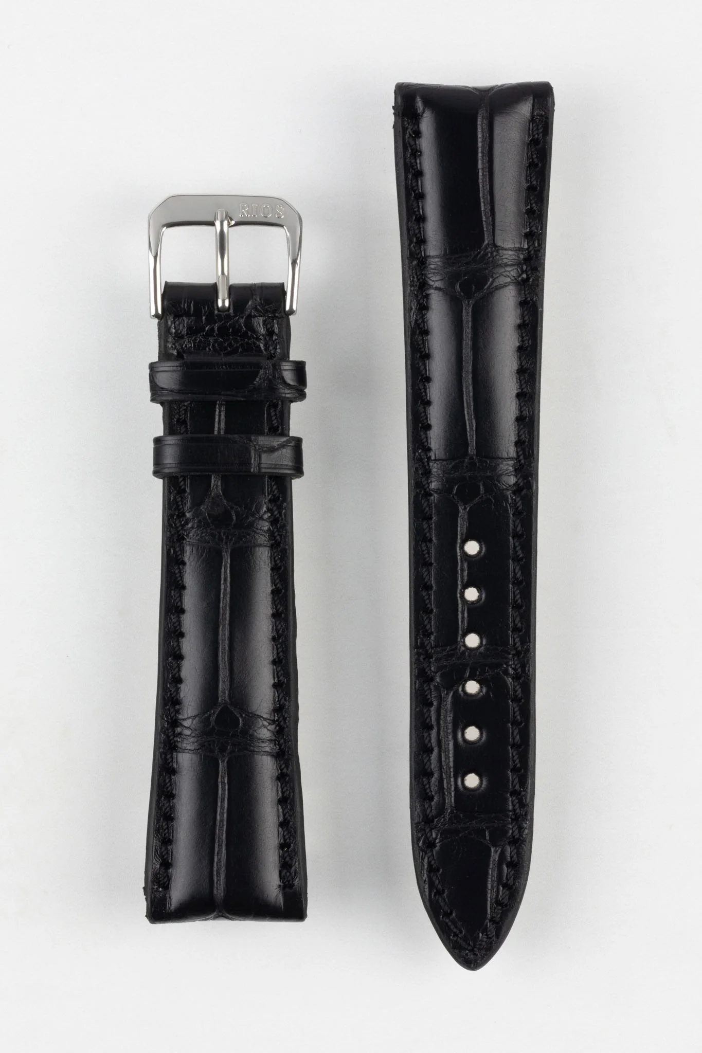 RIOS1931 PRESIDENT Genuine Alligator Round-Padding Watch Strap in BLACK - Image 10