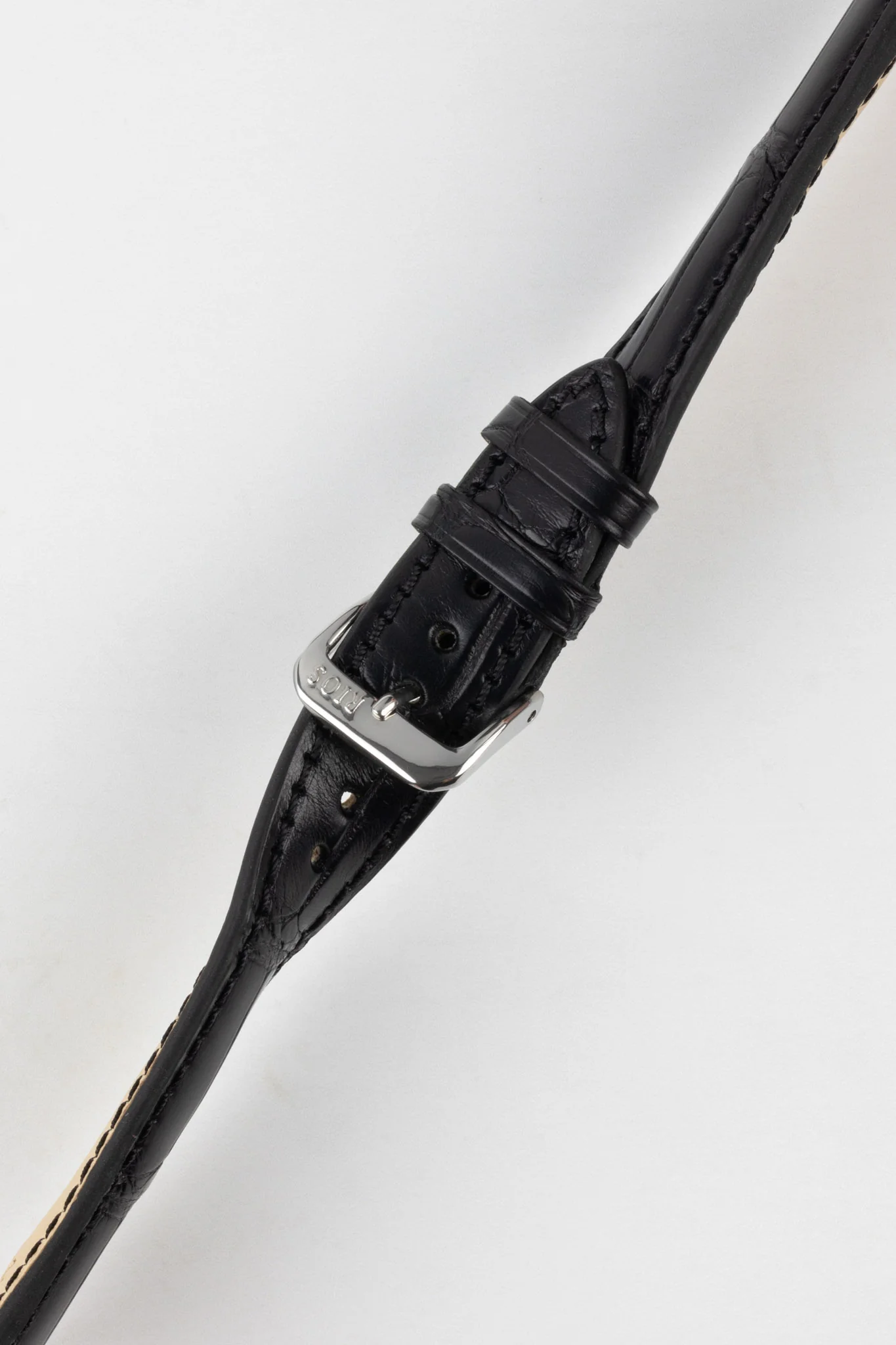 RIOS1931 PRESIDENT Genuine Alligator Round-Padding Watch Strap in BLACK - Image 5