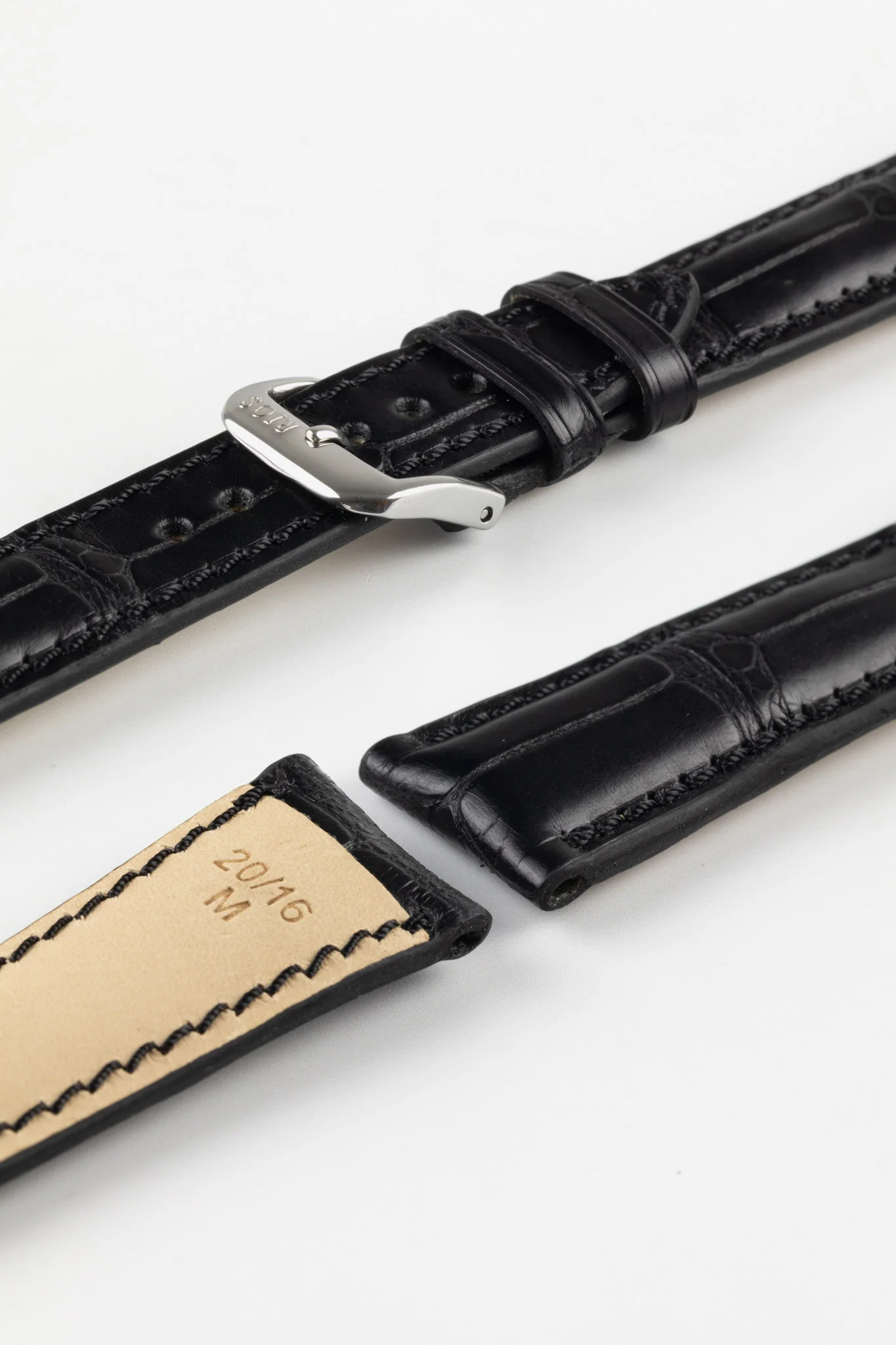 RIOS1931 PRESIDENT Genuine Alligator Round-Padding Watch Strap in BLACK - Image 7