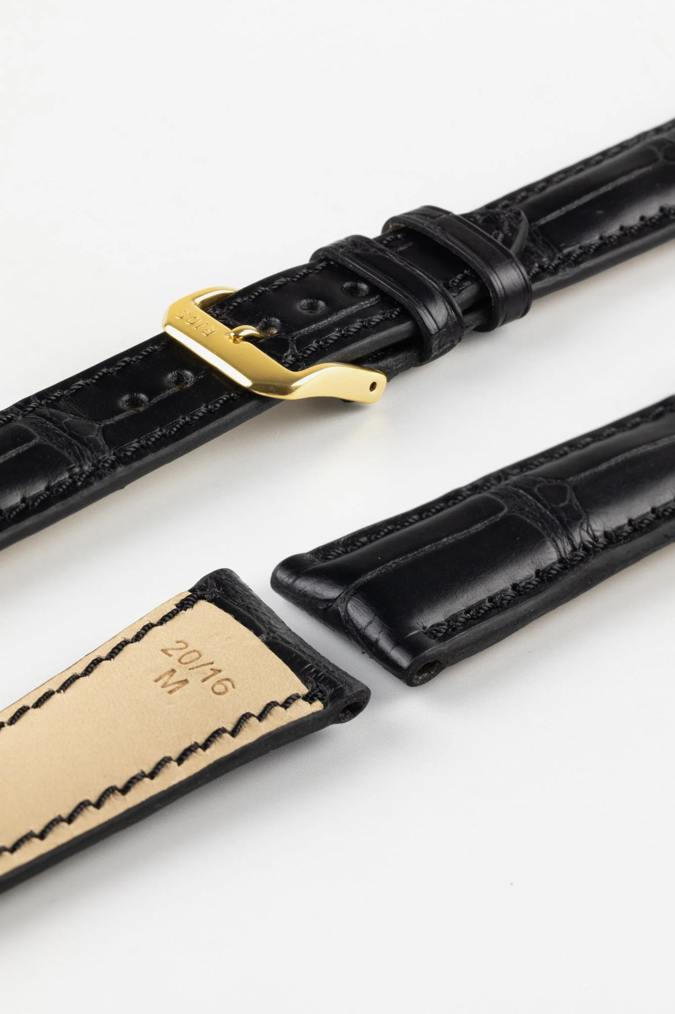 RIOS1931 PRESIDENT Genuine Alligator Round-Padding Watch Strap in BLACK - Image 8