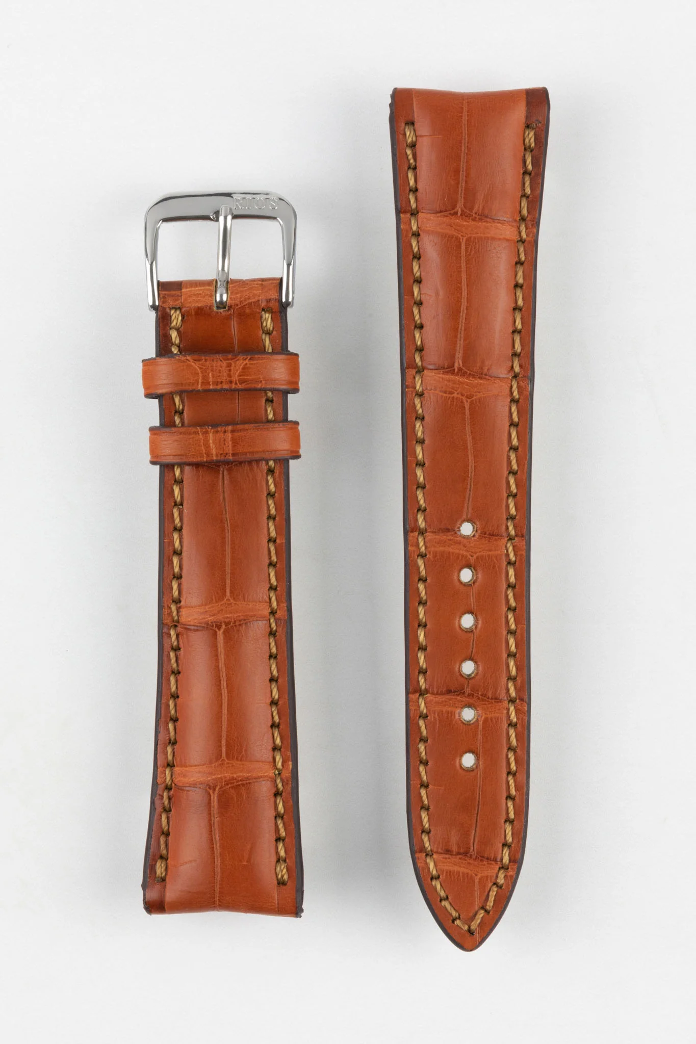 RIOS1931 PRESIDENT Genuine Alligator Round-Padding Watch Strap in COGNAC - Image 10