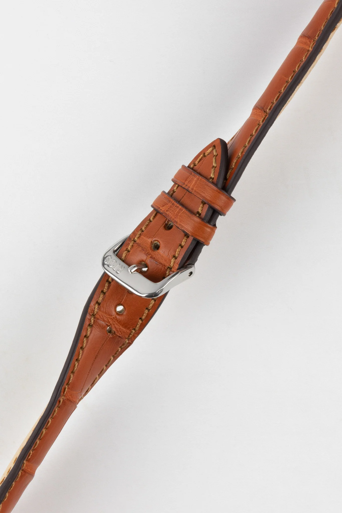RIOS1931 PRESIDENT Genuine Alligator Round-Padding Watch Strap in COGNAC - Image 5