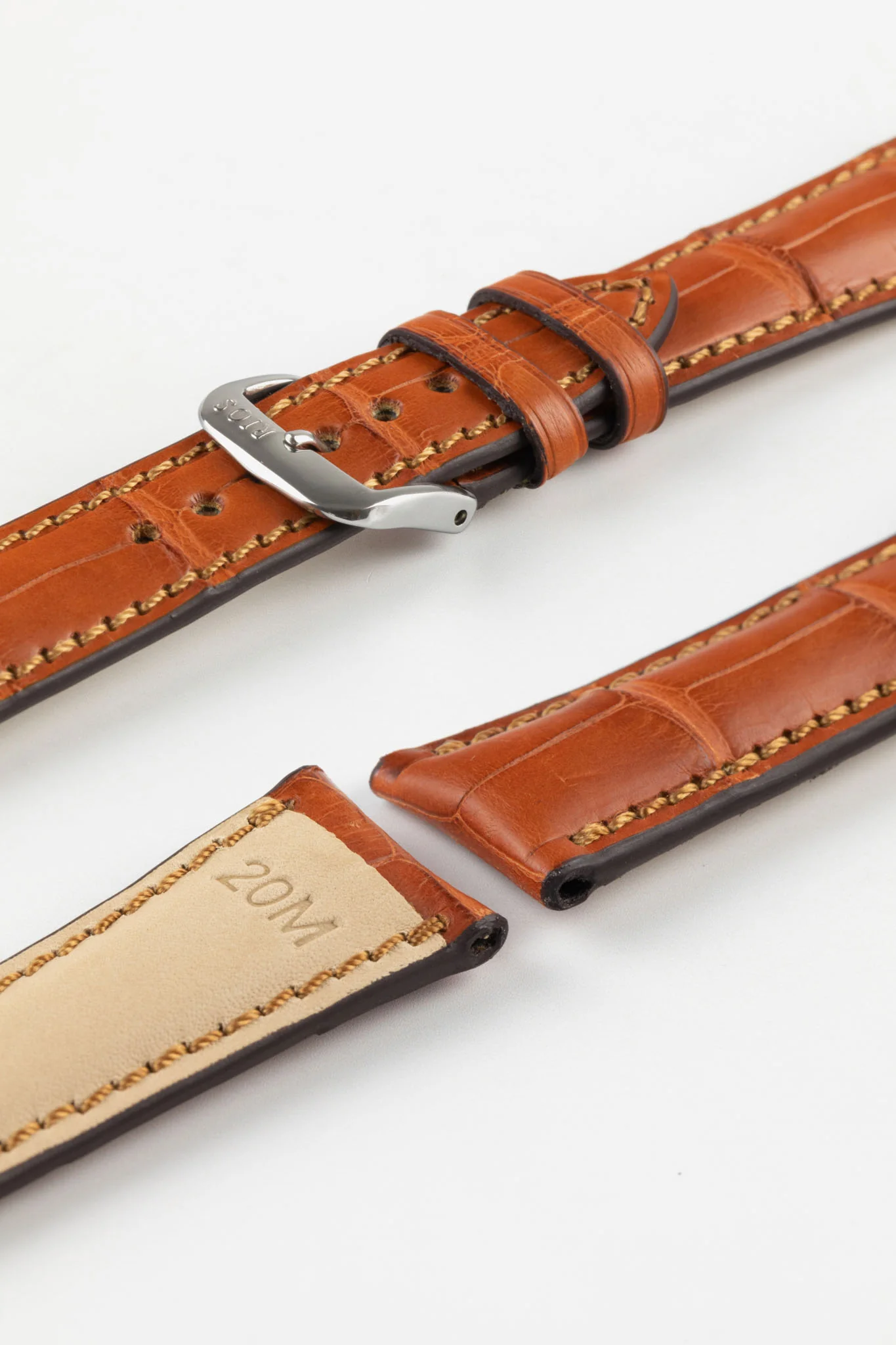 RIOS1931 PRESIDENT Genuine Alligator Round-Padding Watch Strap in COGNAC - Image 7