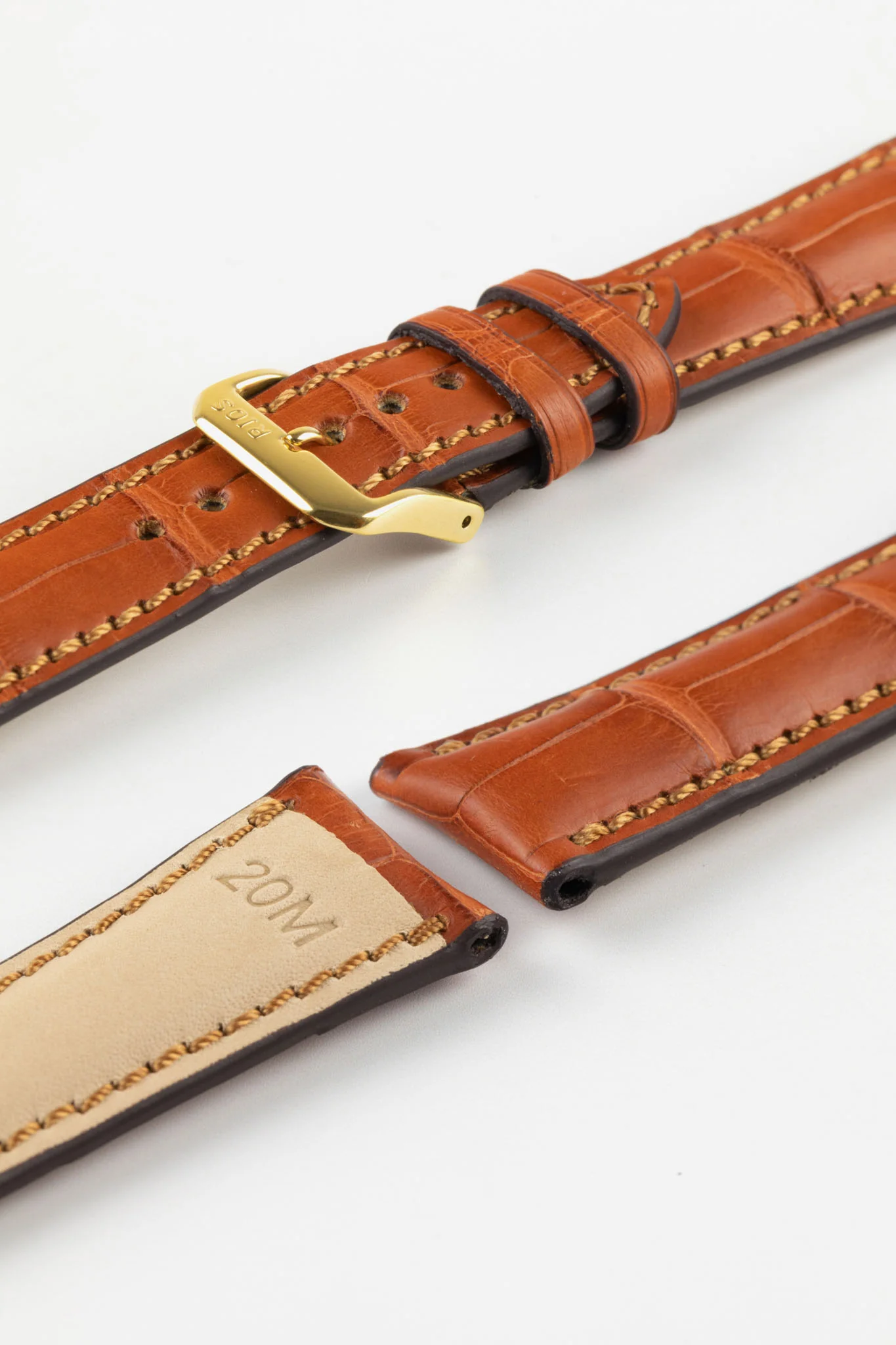 RIOS1931 PRESIDENT Genuine Alligator Round-Padding Watch Strap in COGNAC - Image 8