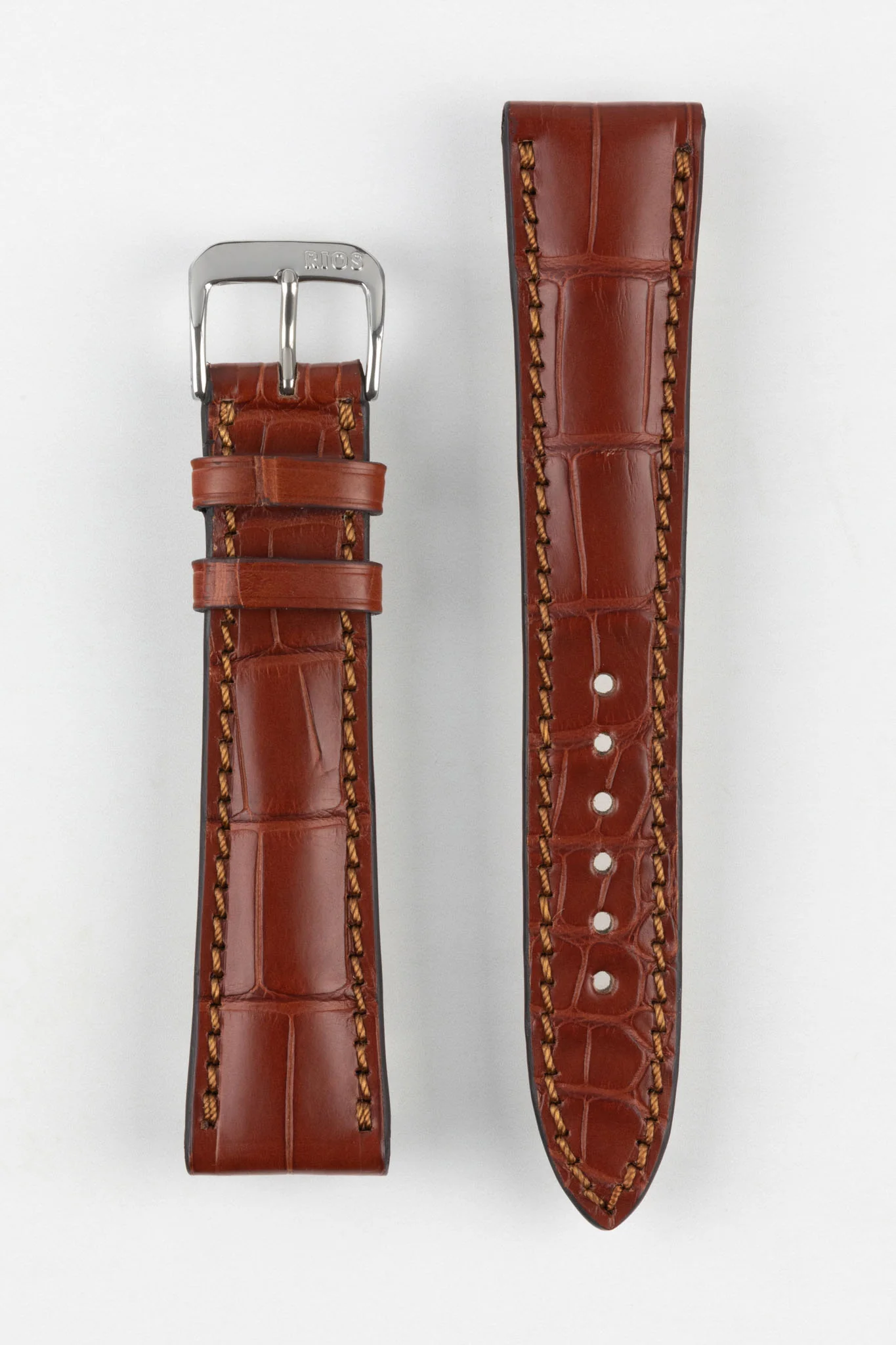 RIOS1931 PRESIDENT Genuine Alligator Round-Padding Watch Strap in MAHOGANY - Image 10