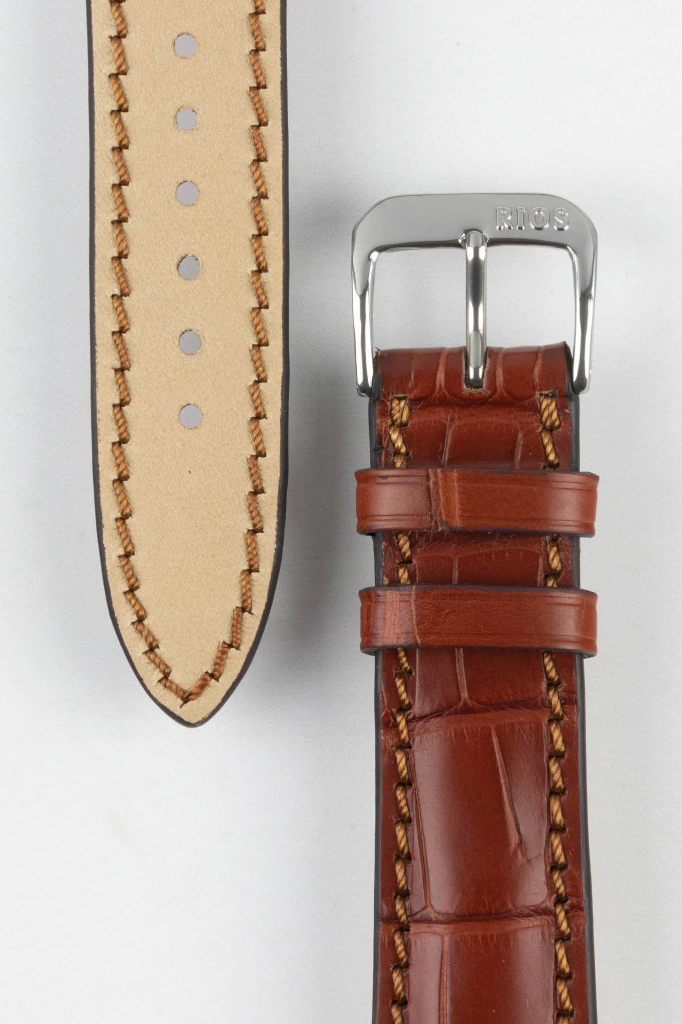 RIOS1931 PRESIDENT Genuine Alligator Round-Padding Watch Strap in MAHOGANY - Image 3
