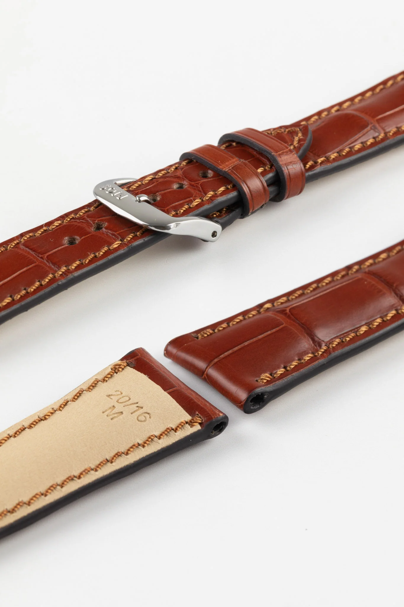 RIOS1931 PRESIDENT Genuine Alligator Round-Padding Watch Strap in MAHOGANY - Image 7