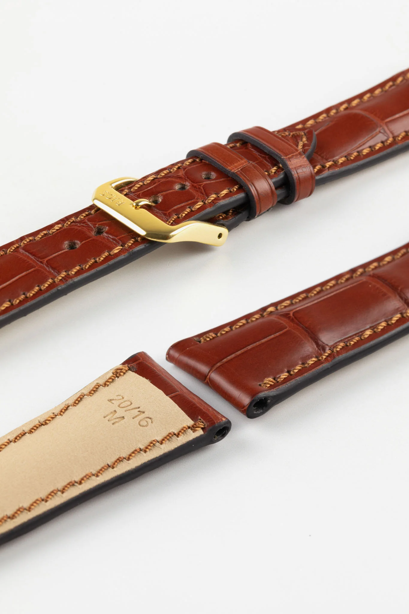 RIOS1931 PRESIDENT Genuine Alligator Round-Padding Watch Strap in MAHOGANY - Image 8