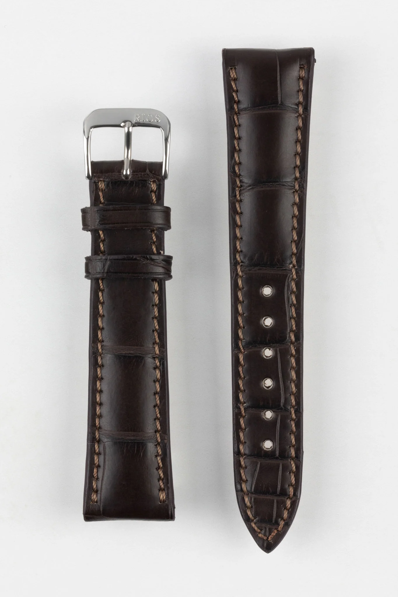 RIOS1931 PRESIDENT Genuine Alligator Round-Padding Watch Strap in MOCHA - Image 10