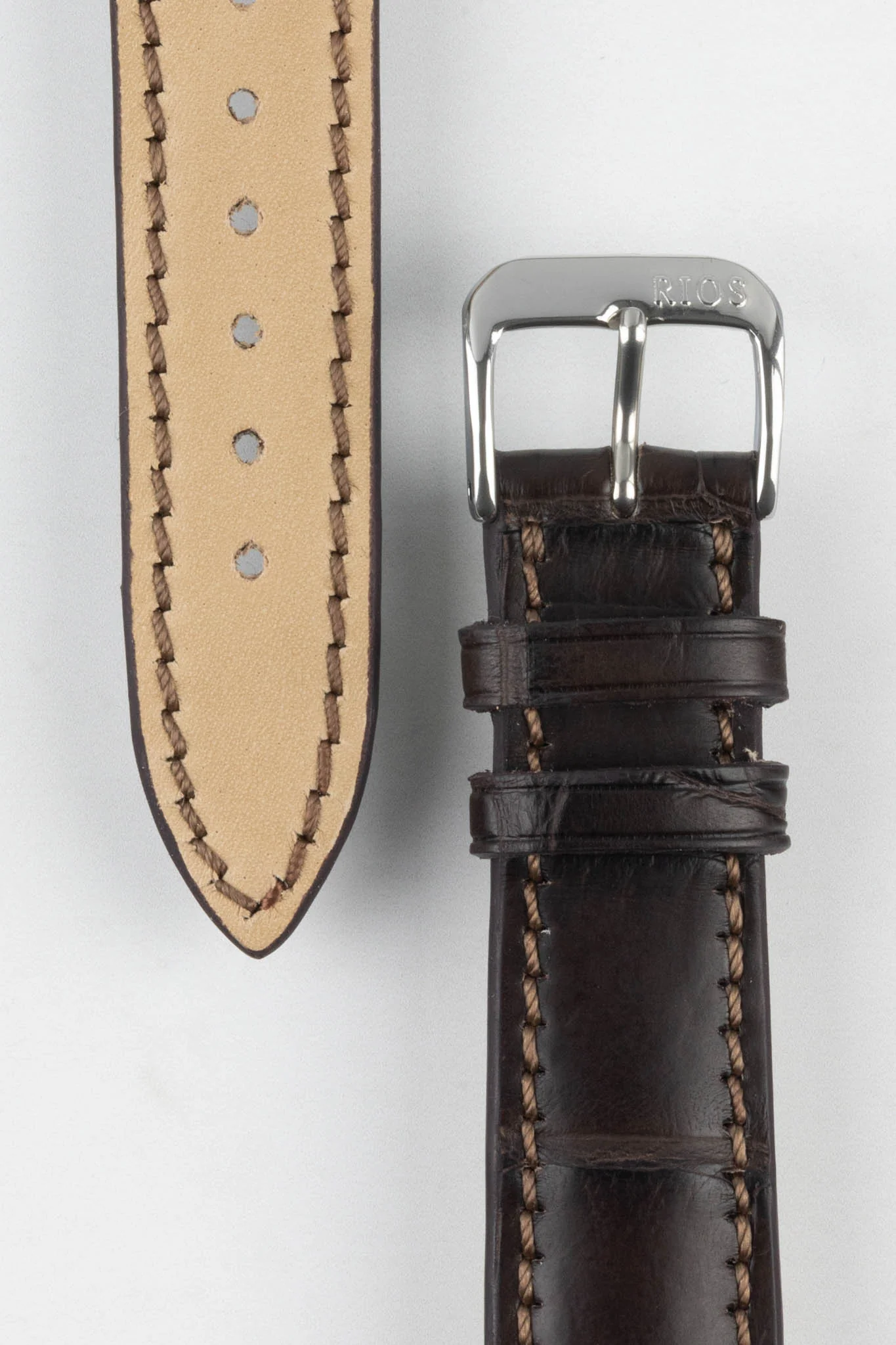 RIOS1931 PRESIDENT Genuine Alligator Round-Padding Watch Strap in MOCHA - Image 3
