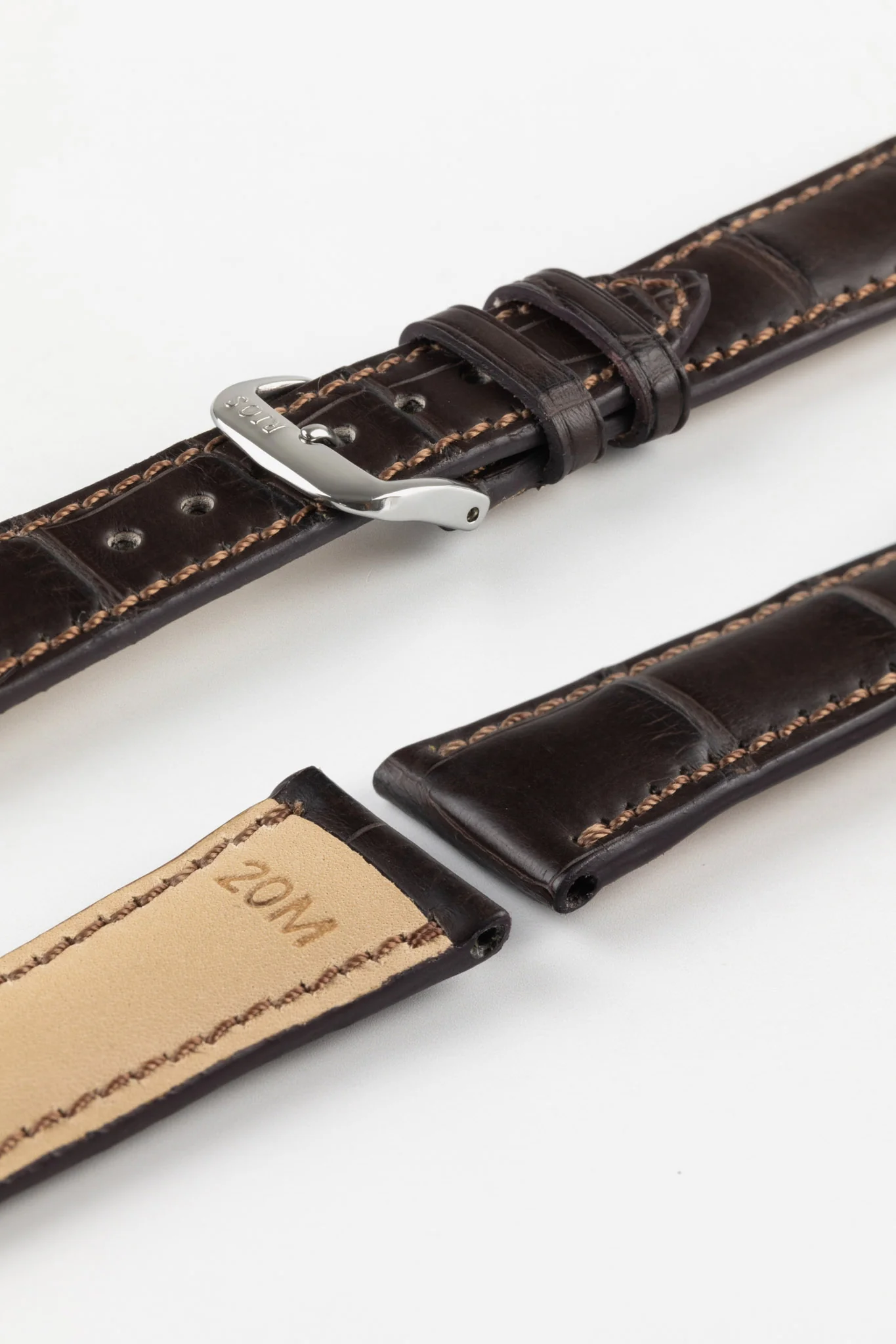 RIOS1931 PRESIDENT Genuine Alligator Round-Padding Watch Strap in MOCHA - Image 7