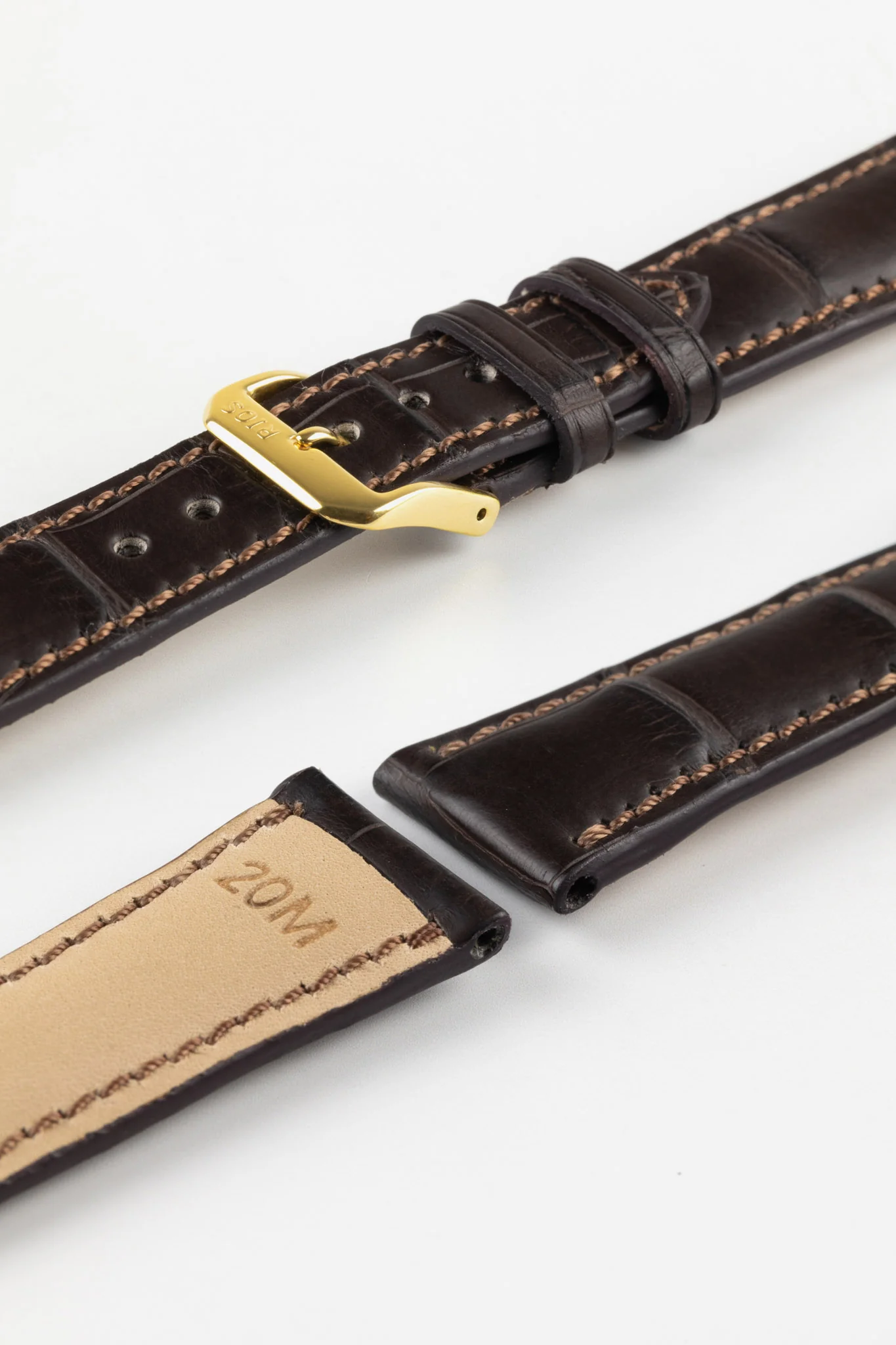 RIOS1931 PRESIDENT Genuine Alligator Round-Padding Watch Strap in MOCHA - Image 8