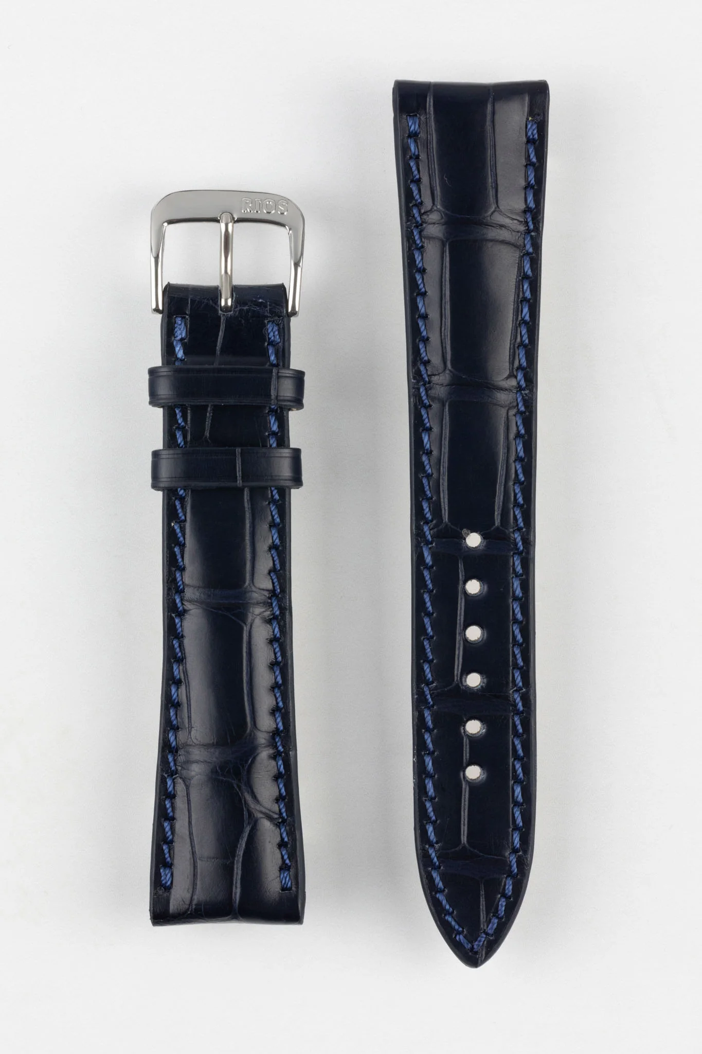 RIOS1931 PRESIDENT Genuine Alligator Round-Padding Watch Strap in OCEAN BLUE - Image 10