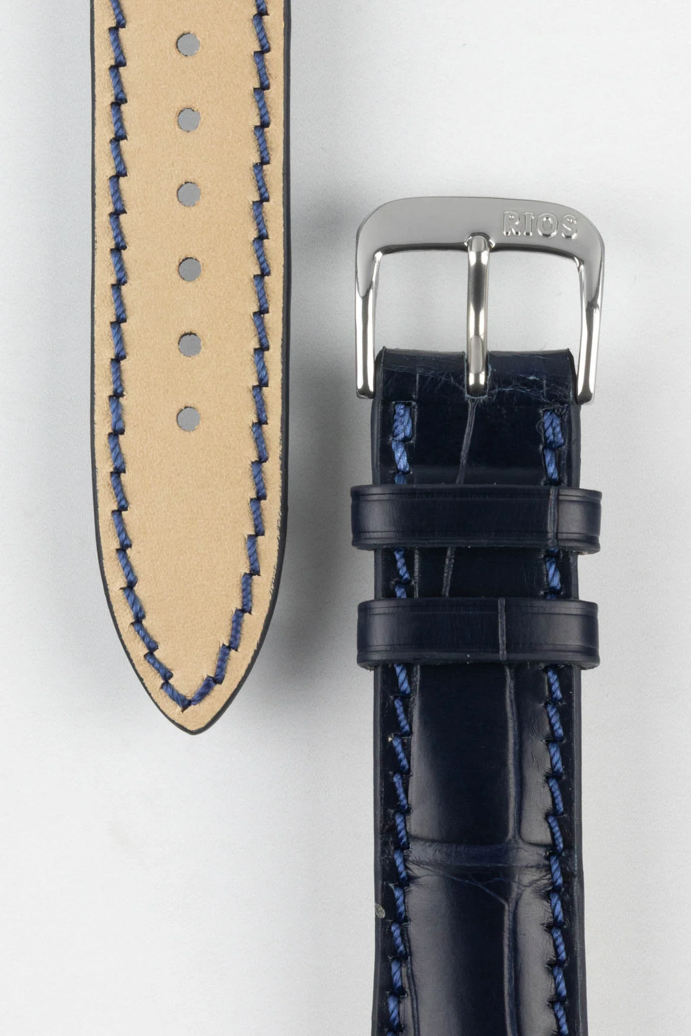 RIOS1931 PRESIDENT Genuine Alligator Round-Padding Watch Strap in OCEAN BLUE - Image 3