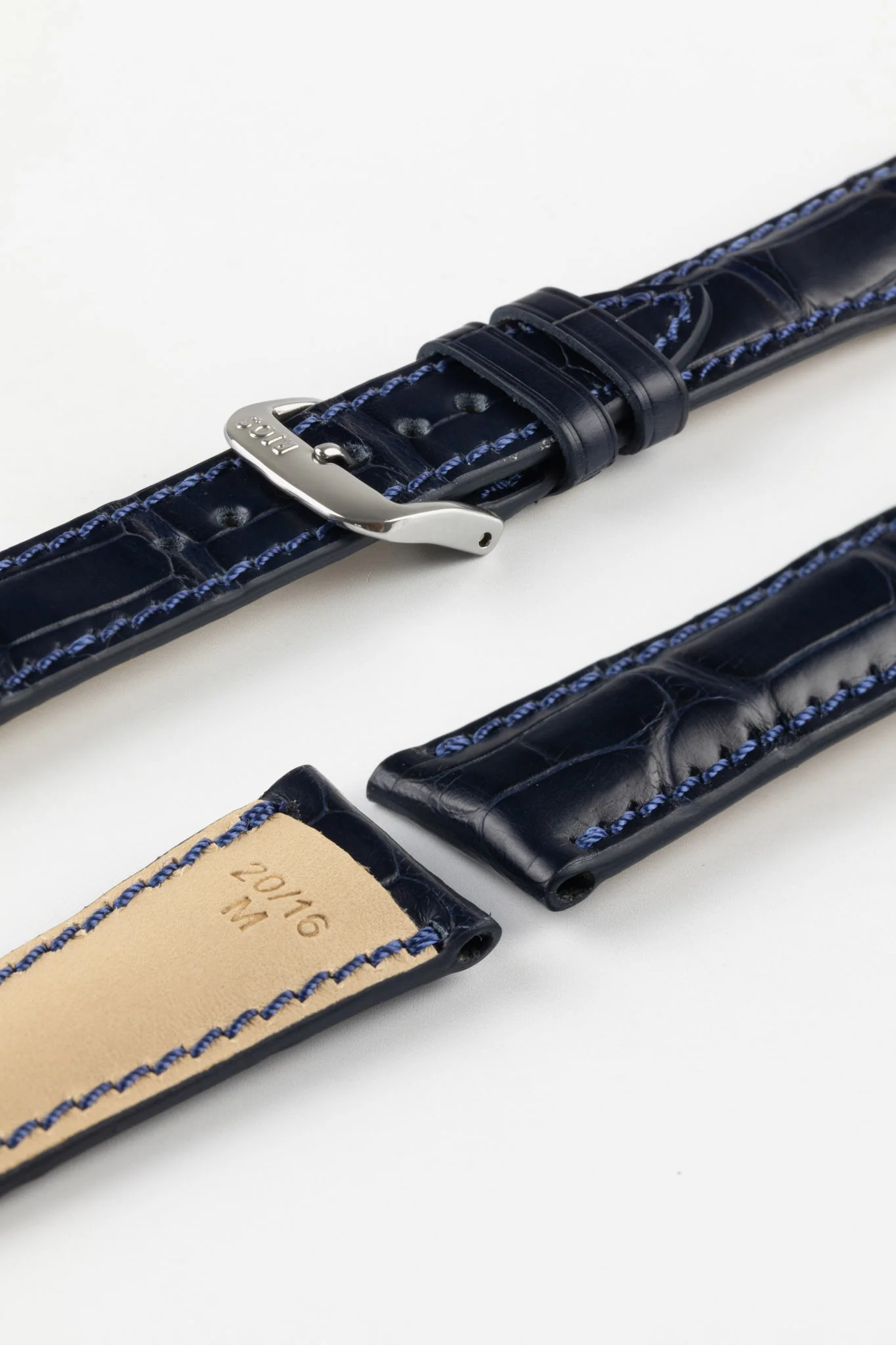 RIOS1931 PRESIDENT Genuine Alligator Round-Padding Watch Strap in OCEAN BLUE - Image 7