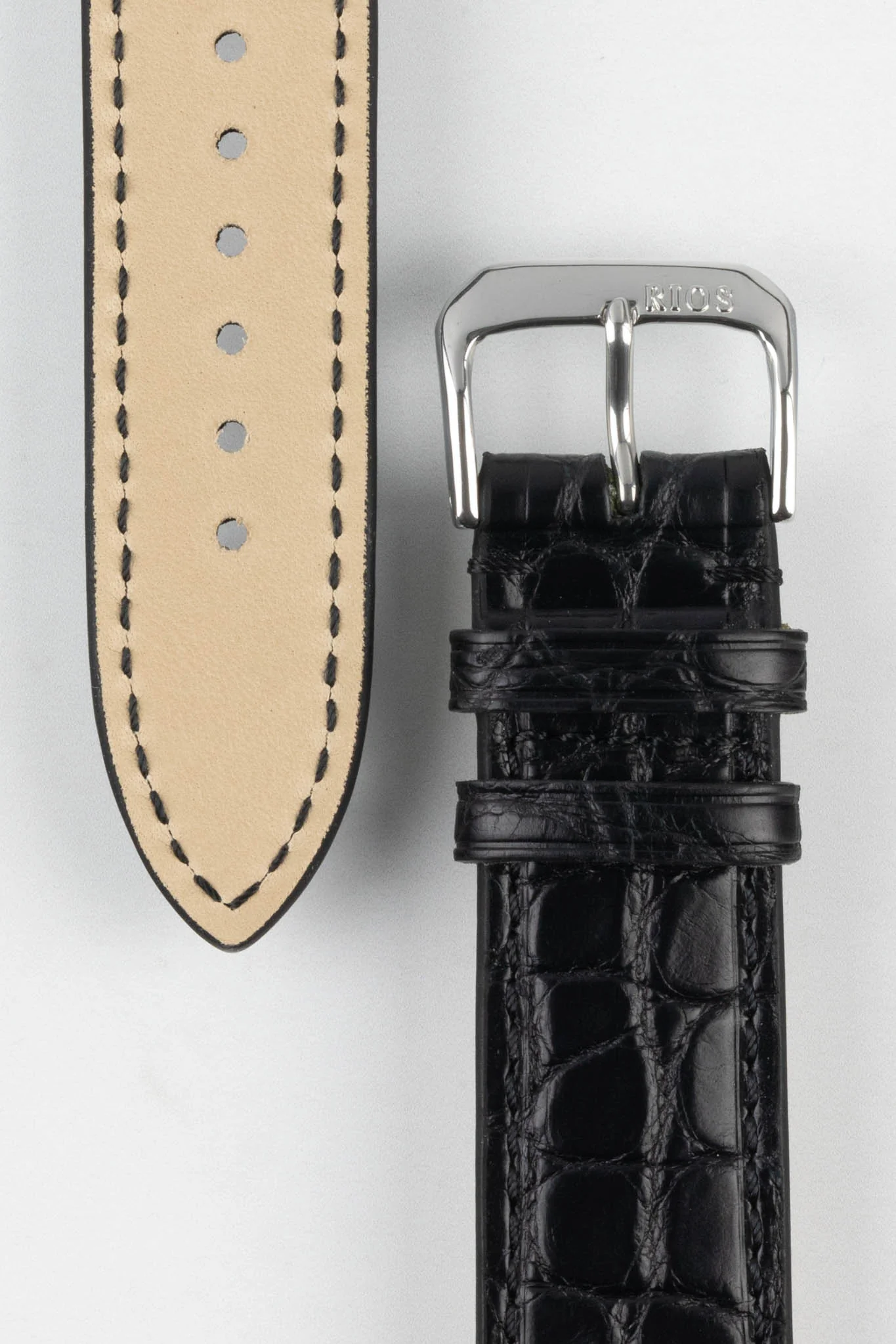 RIOS1931 PRESTIGE Genuine Alligator Flank Watch Strap in BLACK - Image 3