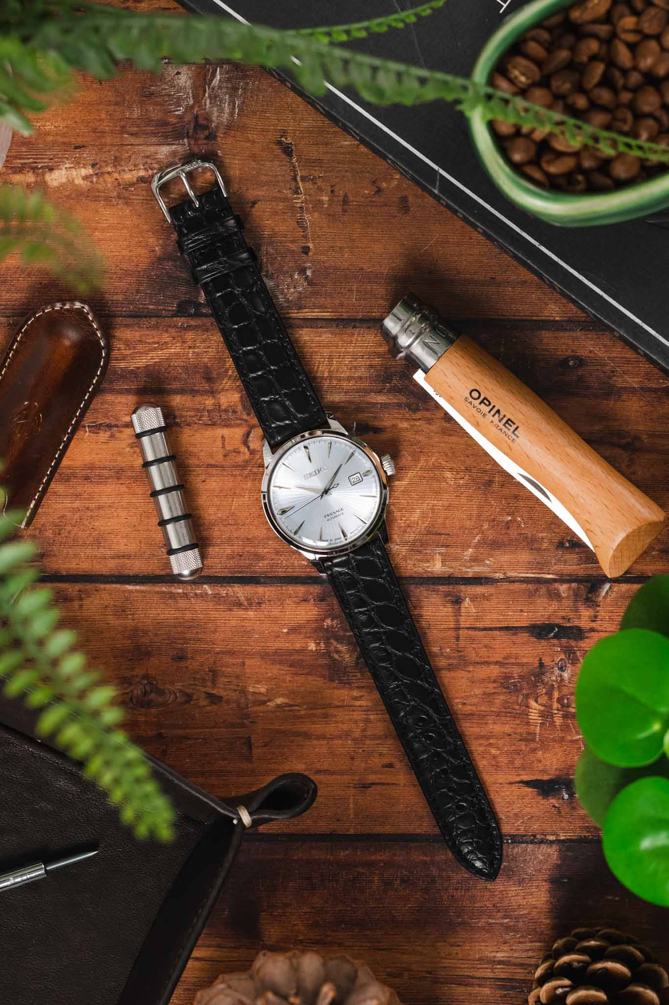 RIOS1931 PRESTIGE Genuine Alligator Flank Watch Strap in BLACK - Image 6