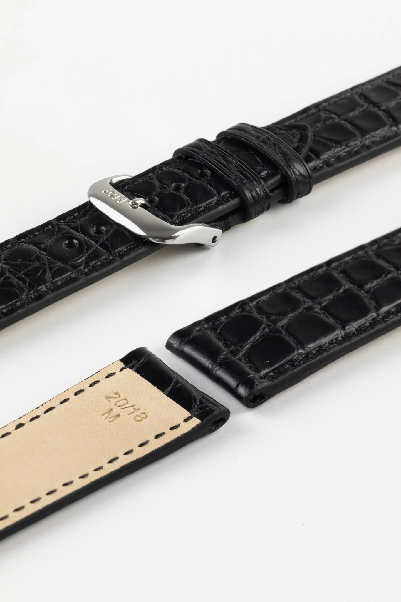 RIOS1931 PRESTIGE Genuine Alligator Flank Watch Strap in BLACK - Image 7