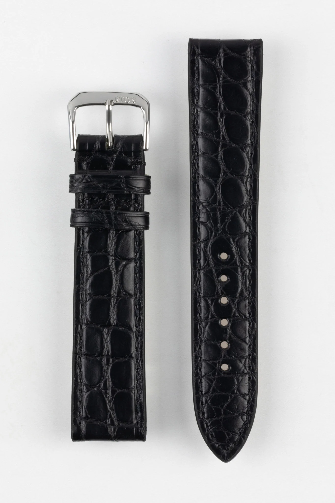 RIOS1931 PRESTIGE Genuine Alligator Flank Watch Strap in BLACK - Image 9