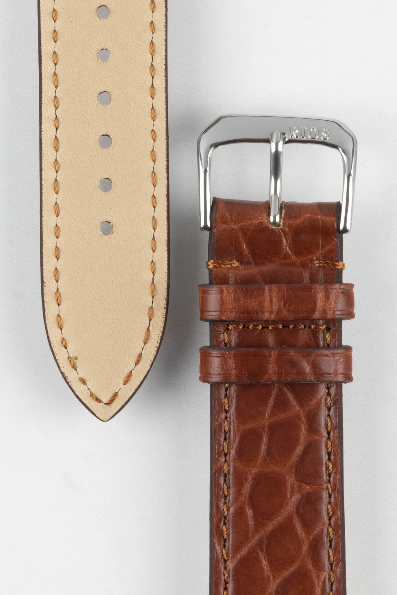 RIOS1931 PRESTIGE Genuine Alligator Flank Watch Strap in MAHOGANY - Image 3