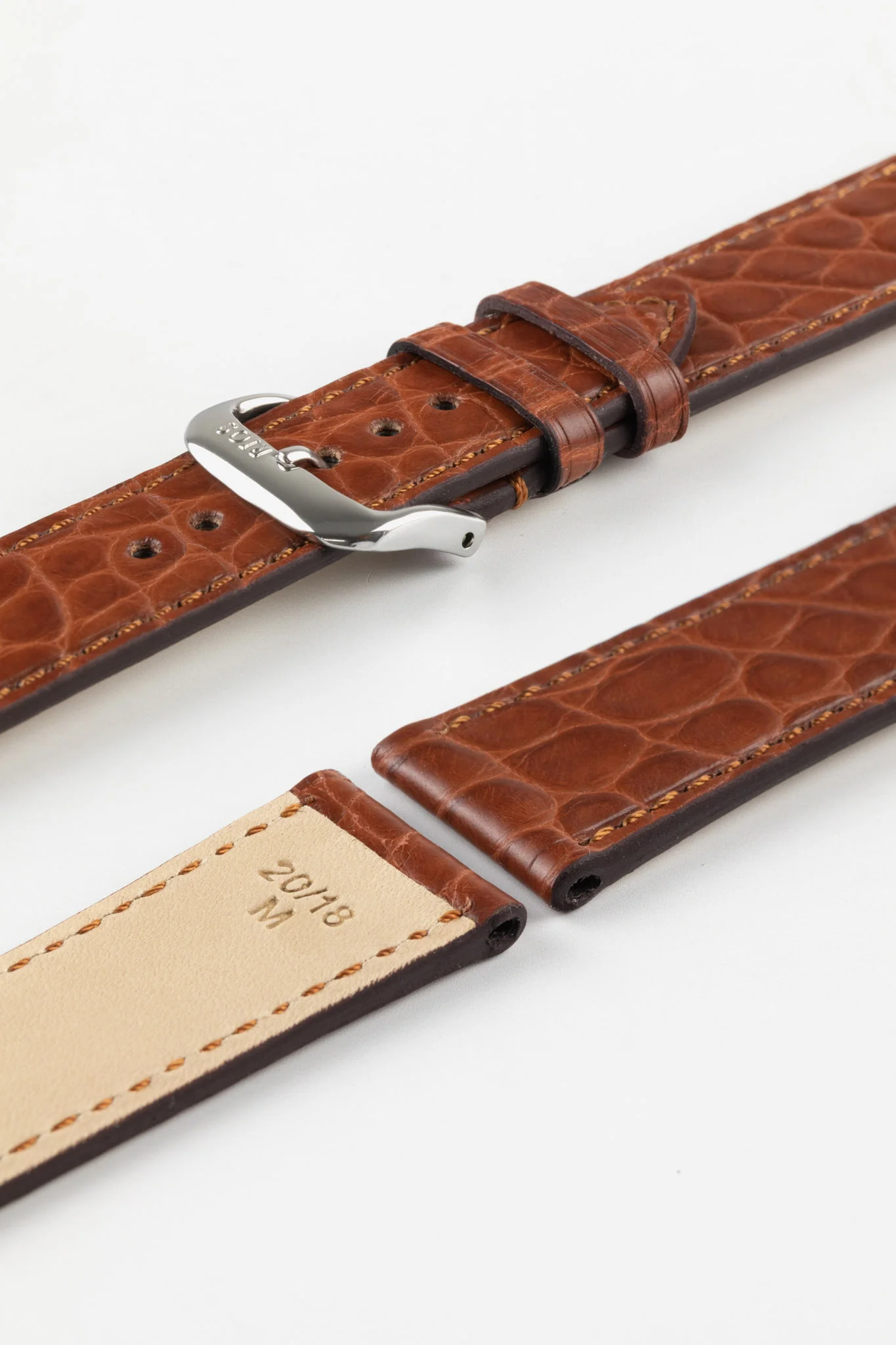 RIOS1931 PRESTIGE Genuine Alligator Flank Watch Strap in MAHOGANY - Image 7
