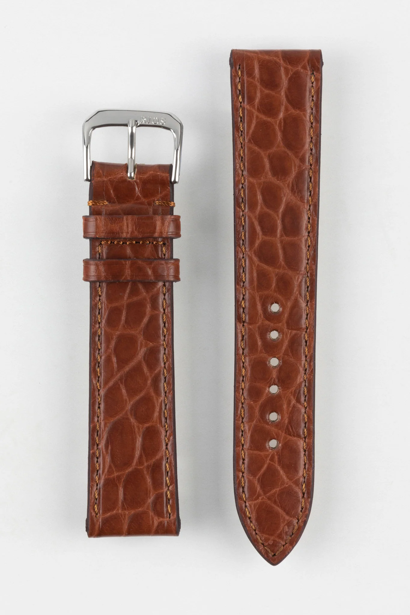 RIOS1931 PRESTIGE Genuine Alligator Flank Watch Strap in MAHOGANY - Image 9