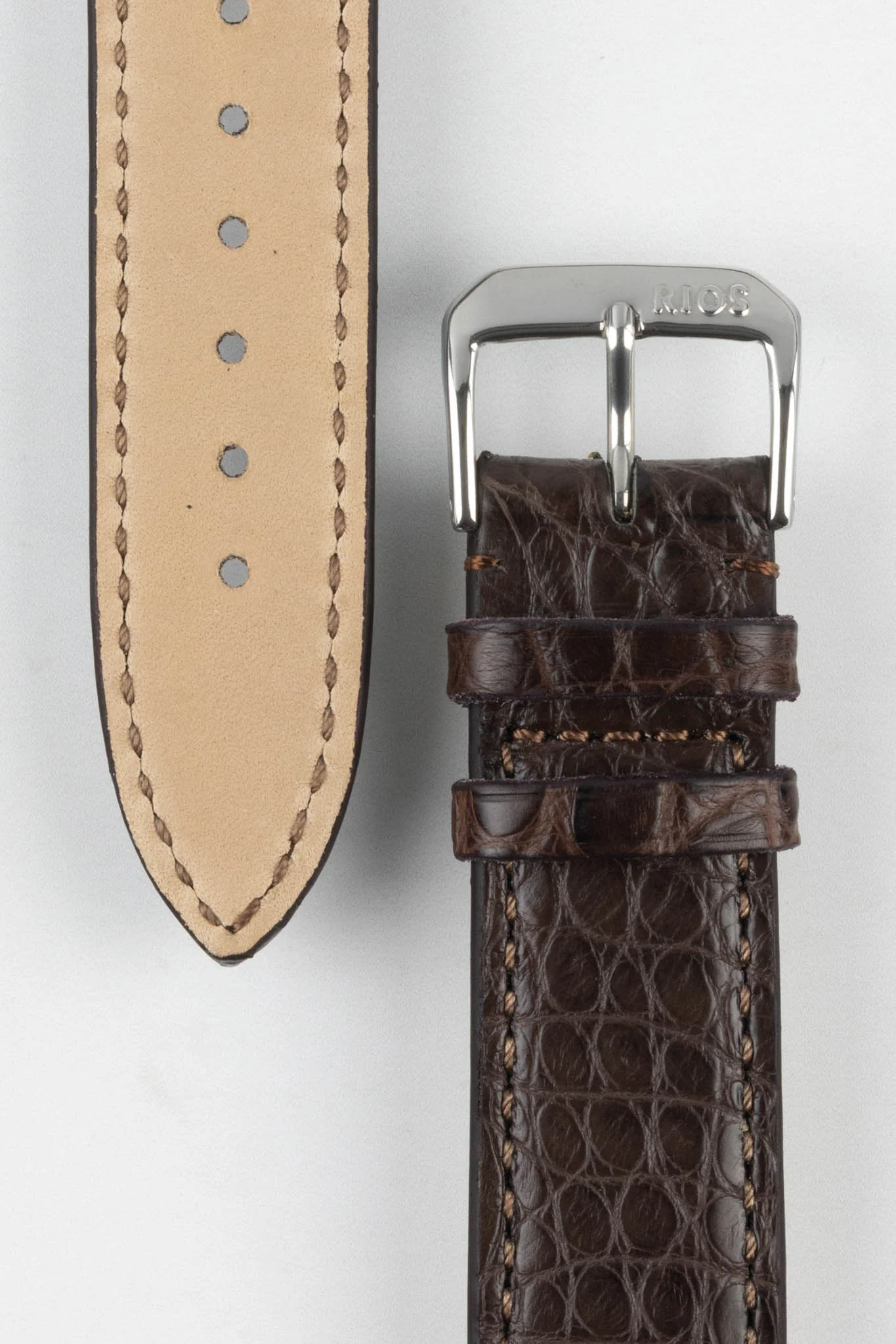 RIOS1931 PRESTIGE Genuine Alligator Flank Watch Strap in MOCHA - Image 3
