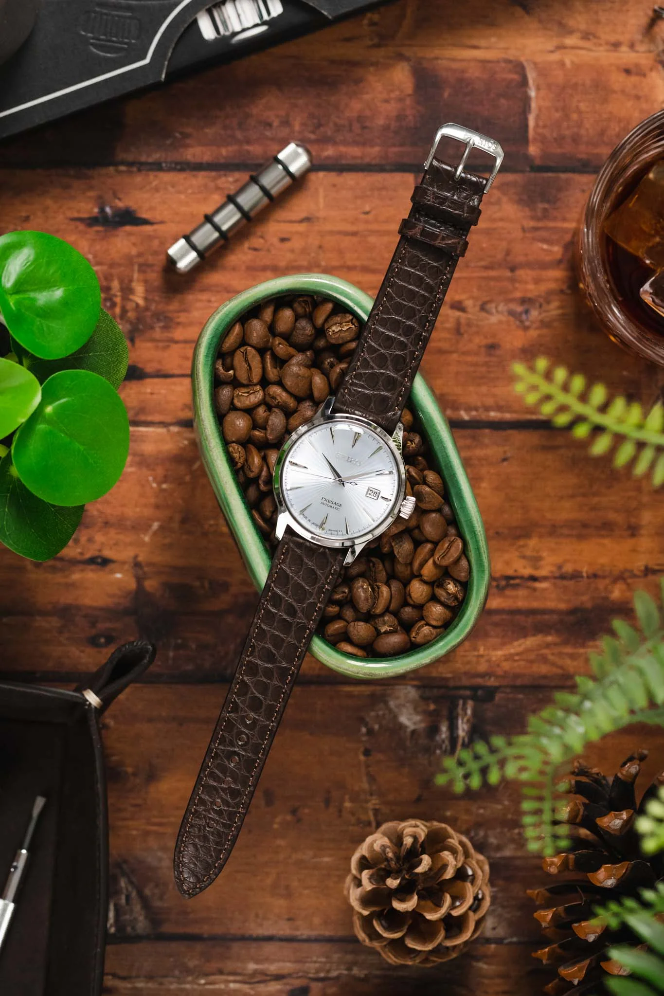 RIOS1931 PRESTIGE Genuine Alligator Flank Watch Strap in MOCHA - Image 6