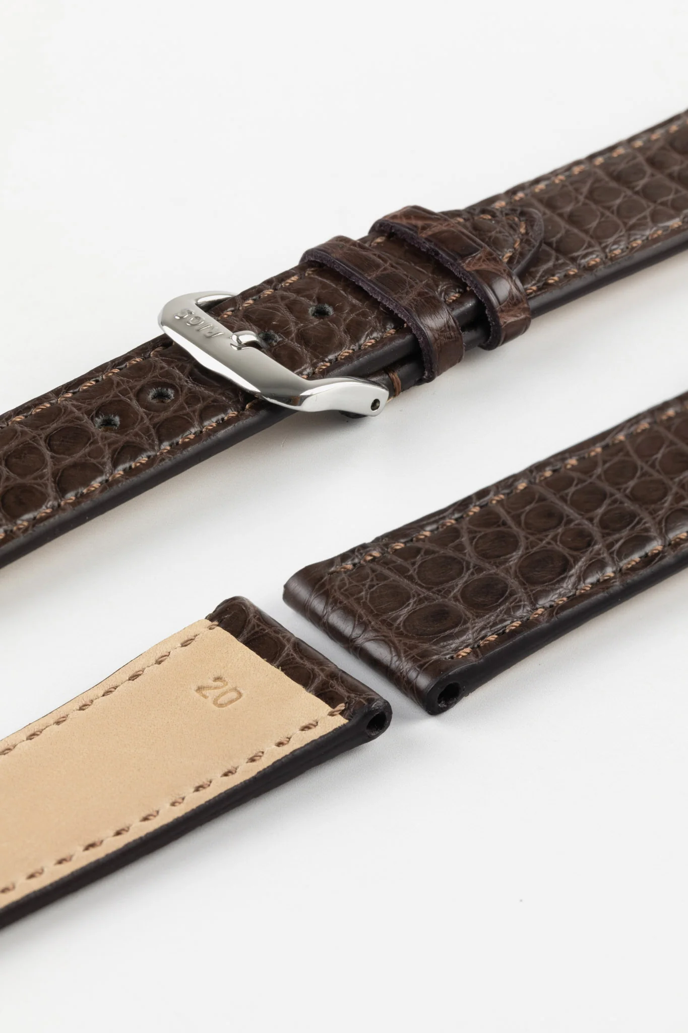 RIOS1931 PRESTIGE Genuine Alligator Flank Watch Strap in MOCHA - Image 7