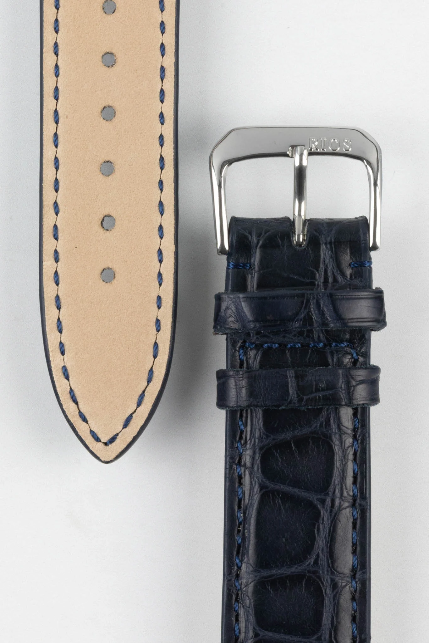 RIOS1931 PRESTIGE Genuine Alligator Flank Watch Strap in OCEAN BLUE - Image 3