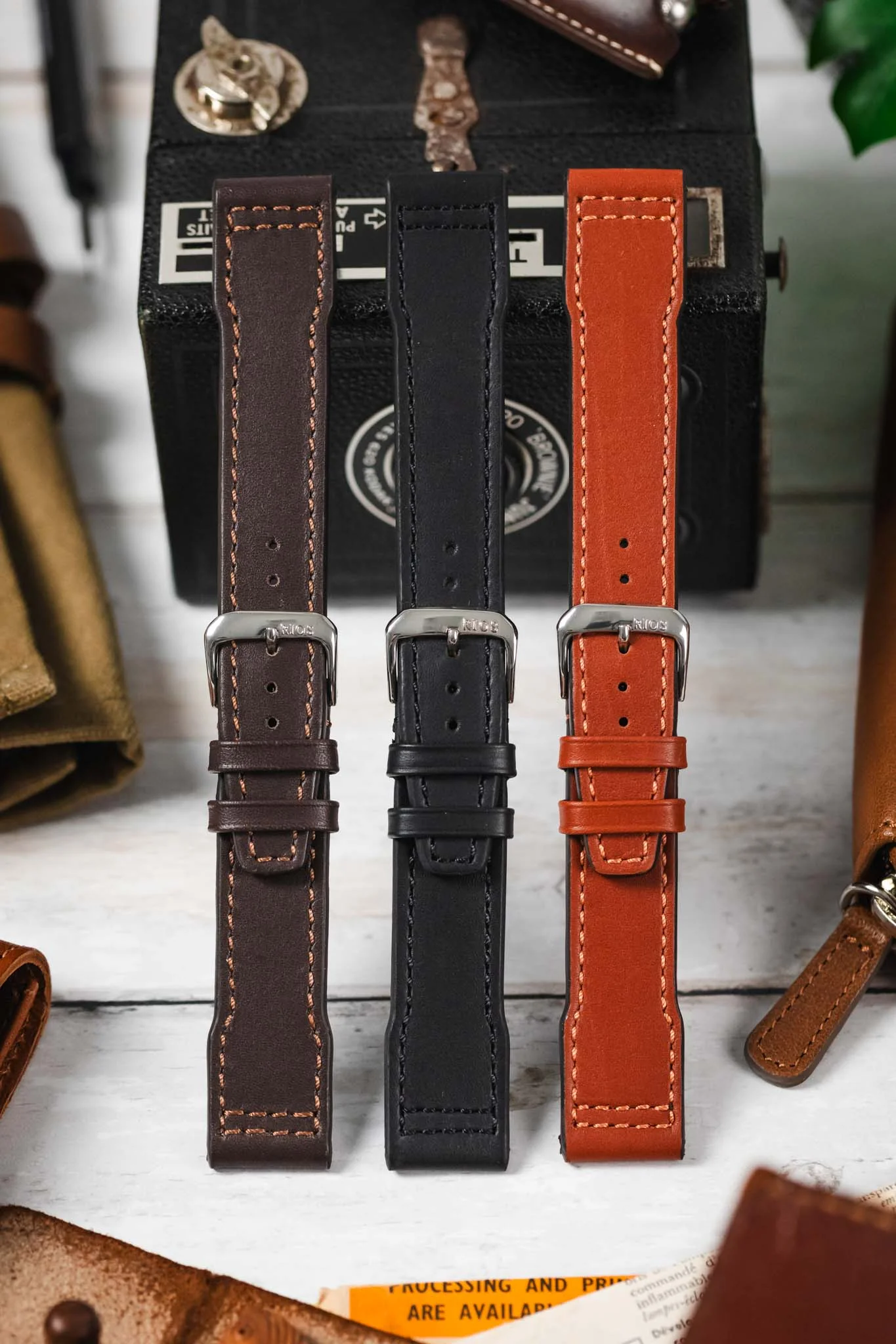 RIOS1931 SCIROCCO Genuine Calfskin Leather Watch Strap in Black - Image 3