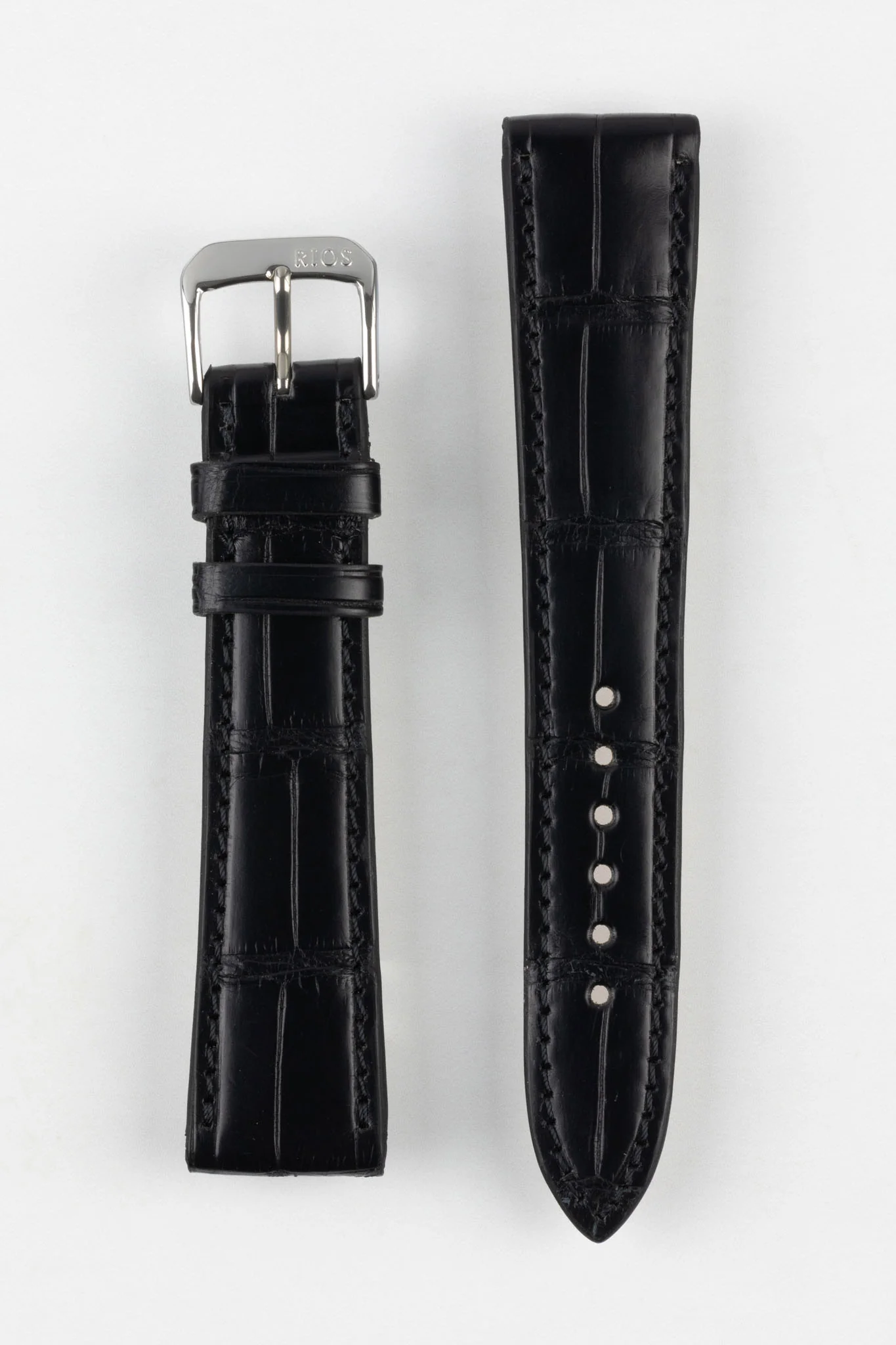 RIOS1931 SENATOR Genuine Alligator Square-Padding Watch Strap in BLACK - Image 10