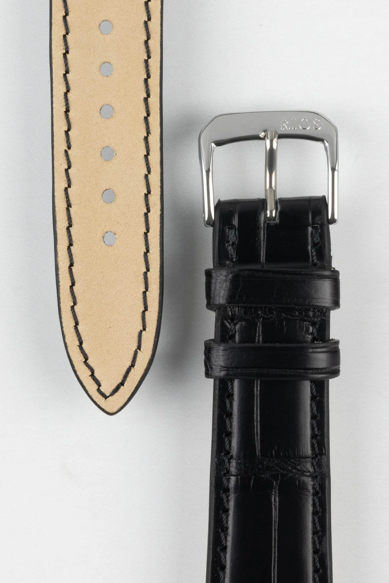 RIOS1931 SENATOR Genuine Alligator Square-Padding Watch Strap in BLACK - Image 3