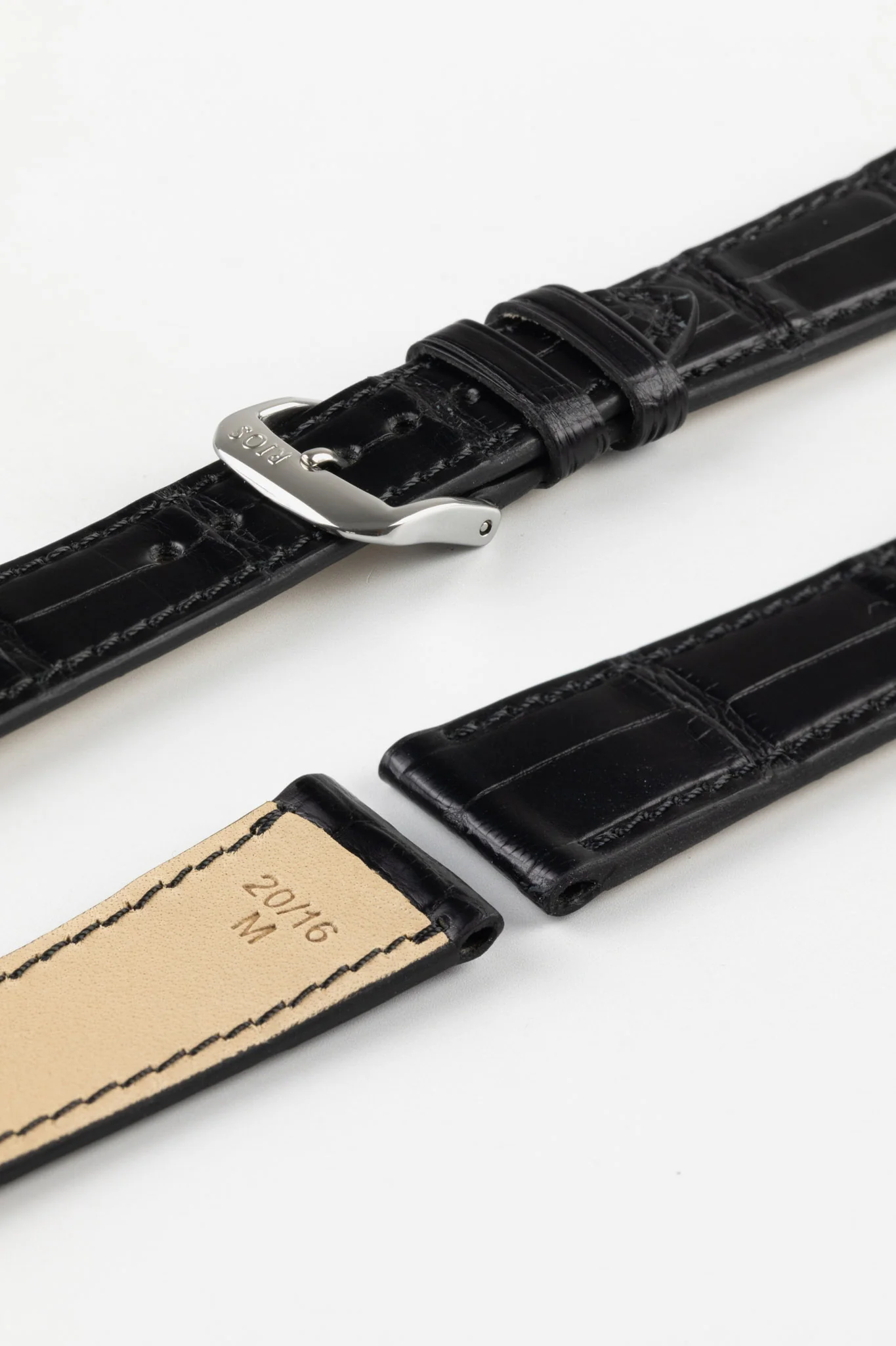 RIOS1931 SENATOR Genuine Alligator Square-Padding Watch Strap in BLACK - Image 7